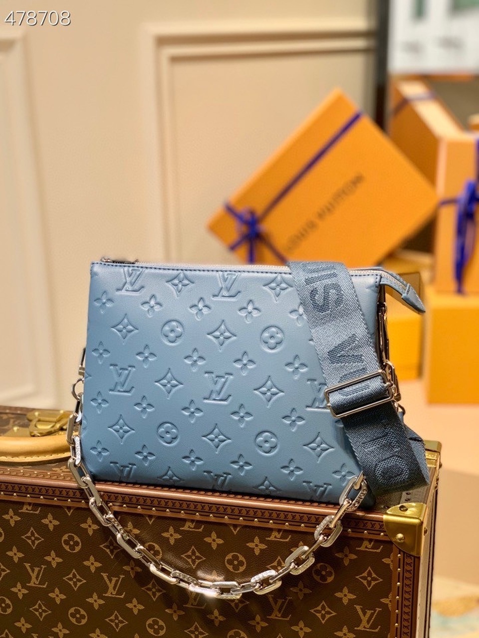 Louis Vuitton Coussin PM Monogram Embossed Puffy Light Blue For Women, Women’s Handbags, Shoulder And Crossbody Bags 10.2in/26cm LV