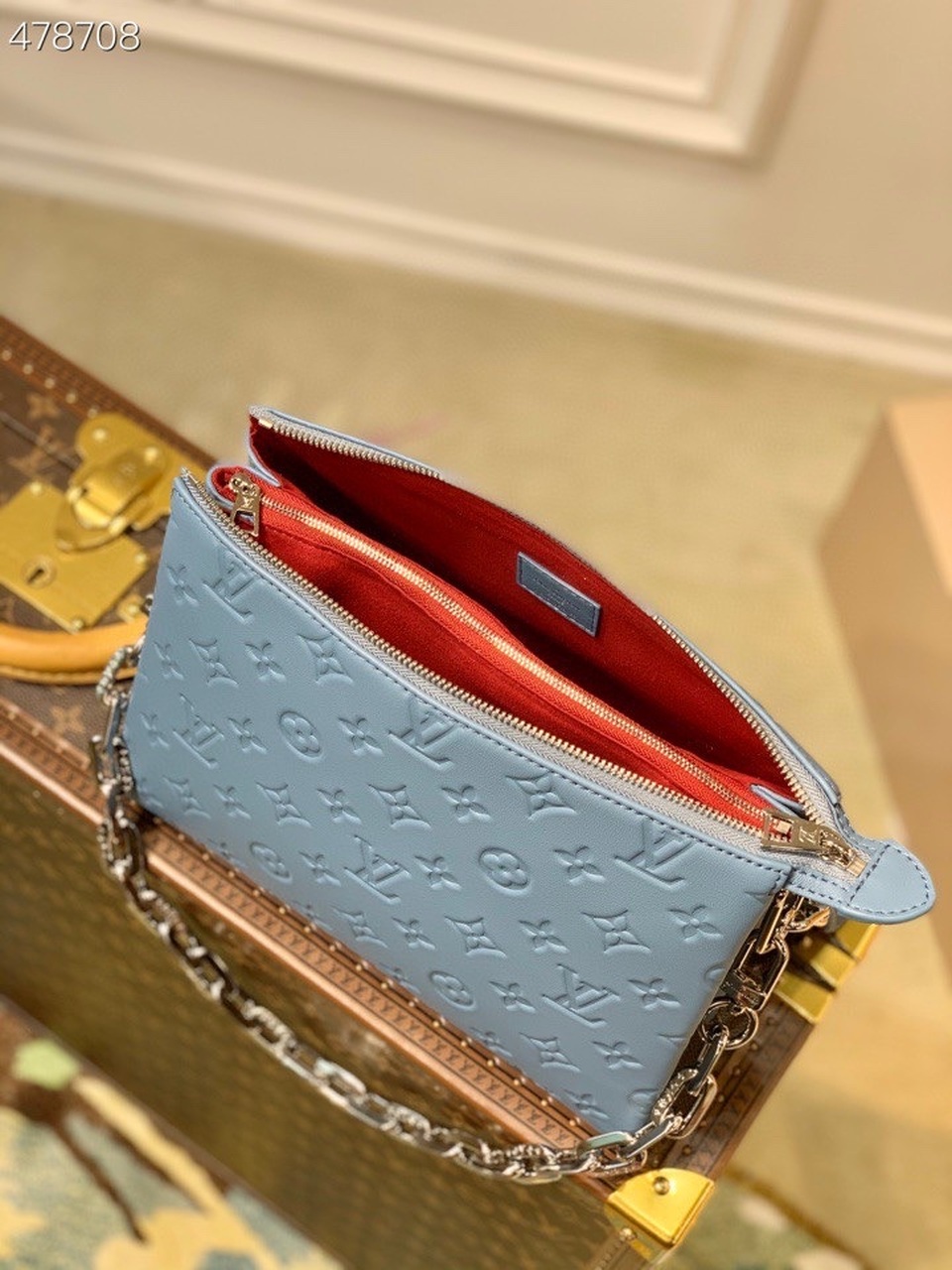 Louis Vuitton Coussin PM Monogram Embossed Puffy Light Blue For Women, Women’s Handbags, Shoulder And Crossbody Bags 10.2in/26cm LV