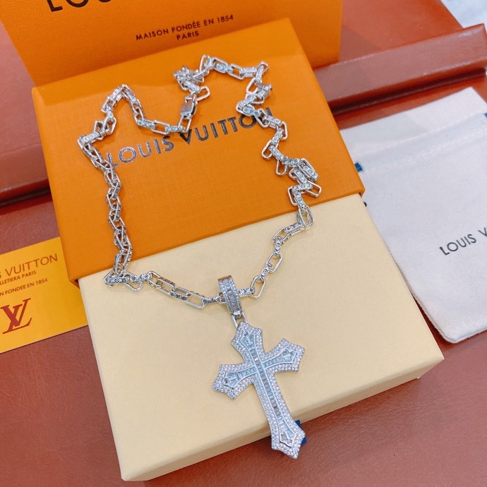 Louis Vuitton Cross Necklace Silver For Women