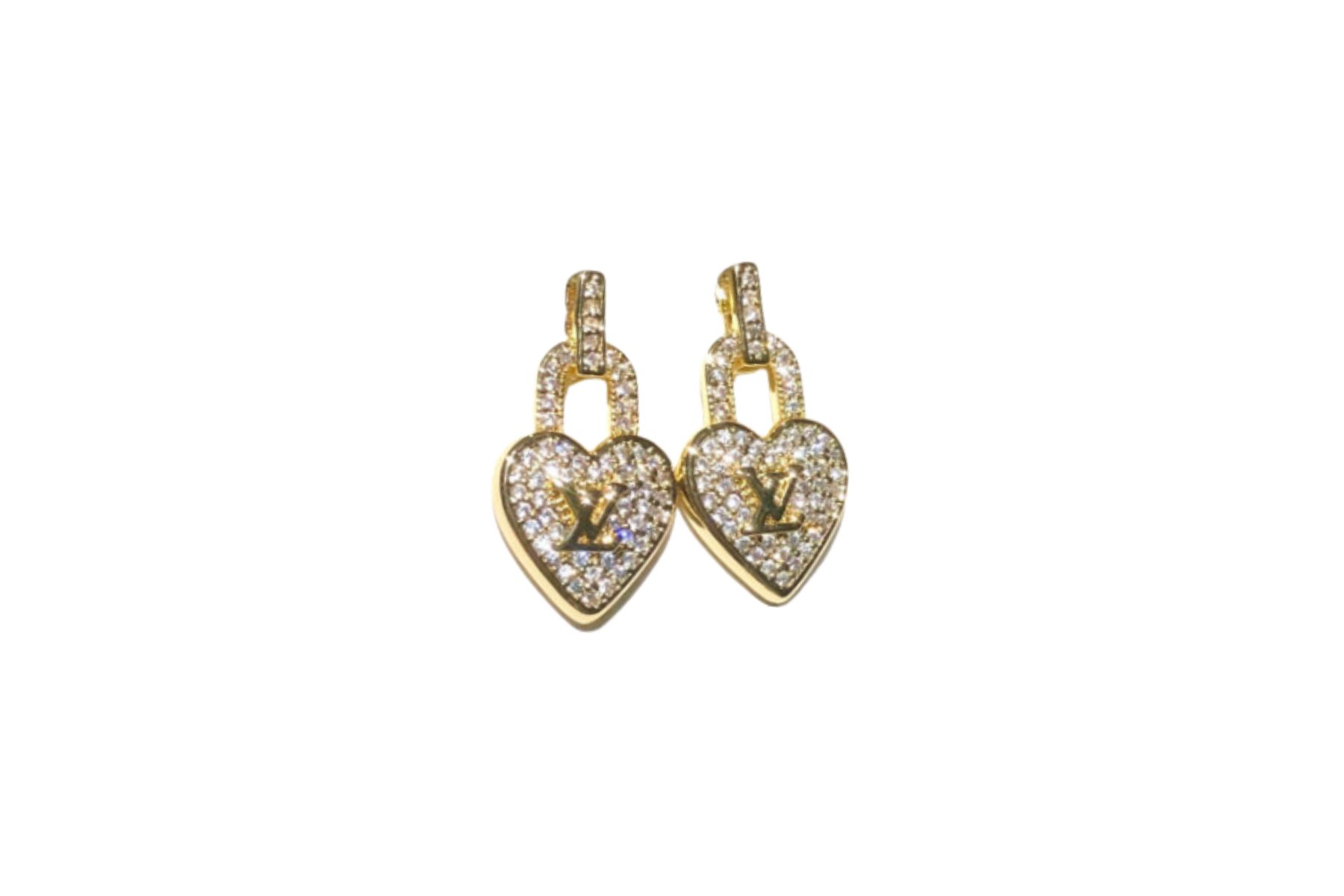 Louis Vuitton Dangling Heart Earrings Gold Tone For Women