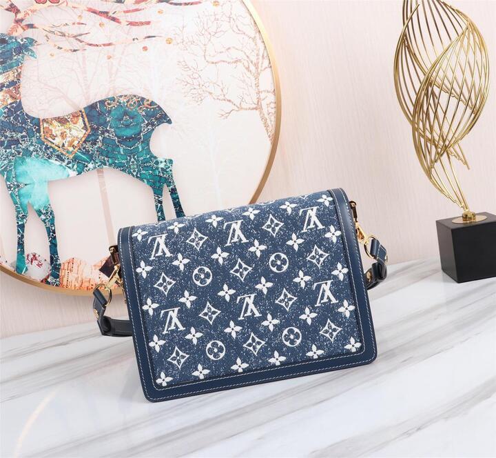 Louis Vuitton Dauphine MM Denim Jacquard Monogram Pattern Navy Blue For Women, Women’s Handbags, Shoulder And Crossbody Bags 9.8in/25cm