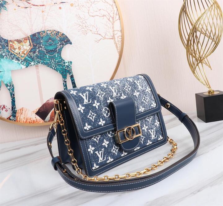 Louis Vuitton Dauphine MM Denim Jacquard Monogram Pattern Navy Blue For Women, Women’s Handbags, Shoulder And Crossbody Bags 9.8in/25cm
