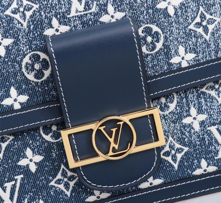 Louis Vuitton Dauphine MM Denim Jacquard Monogram Pattern Navy Blue For Women, Women’s Handbags, Shoulder And Crossbody Bags 9.8in/25cm