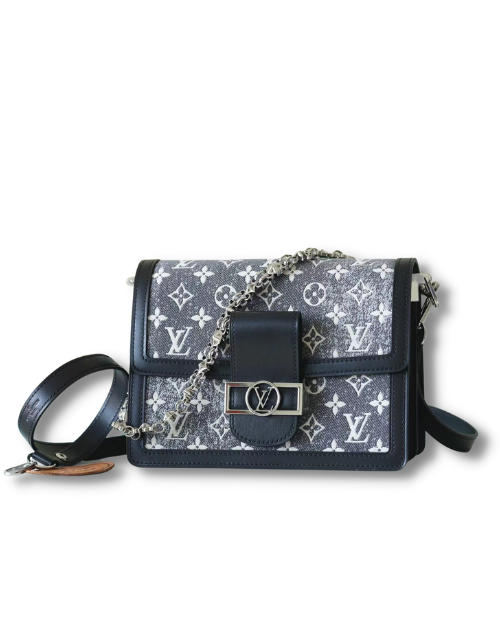 Louis Vuitton Dauphine MM Monogram Jacquard Denim Gray For Women 9.8in/25cm