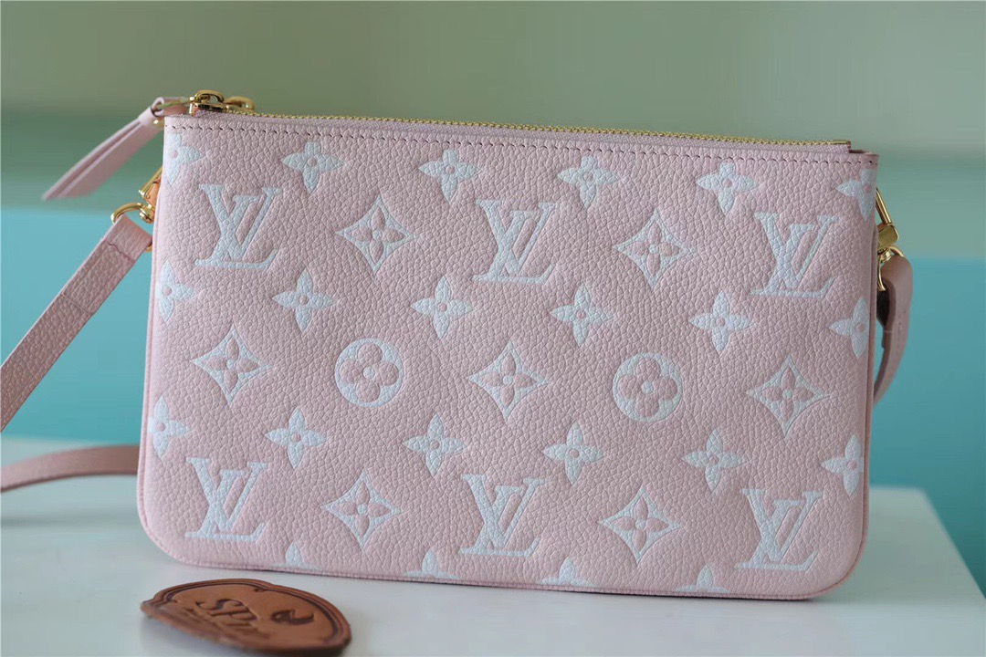Louis Vuitton Double Zip Pochette Monogram Empreinte Candy Pink For Women, Women’s Handbags, Shoulder And Crossbody Bags 20cm/7.9in