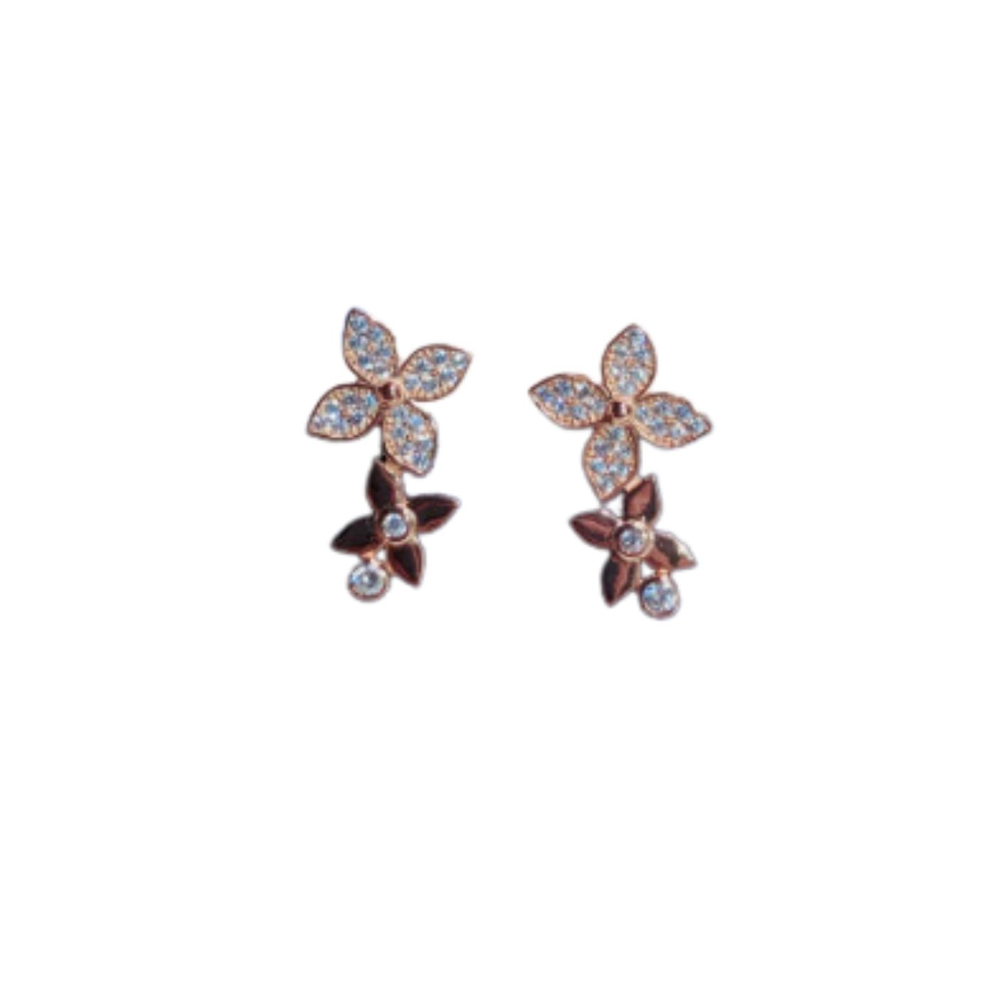 Louis Vuitton Douple Flowers Earrings Pink Gold Tone For Women