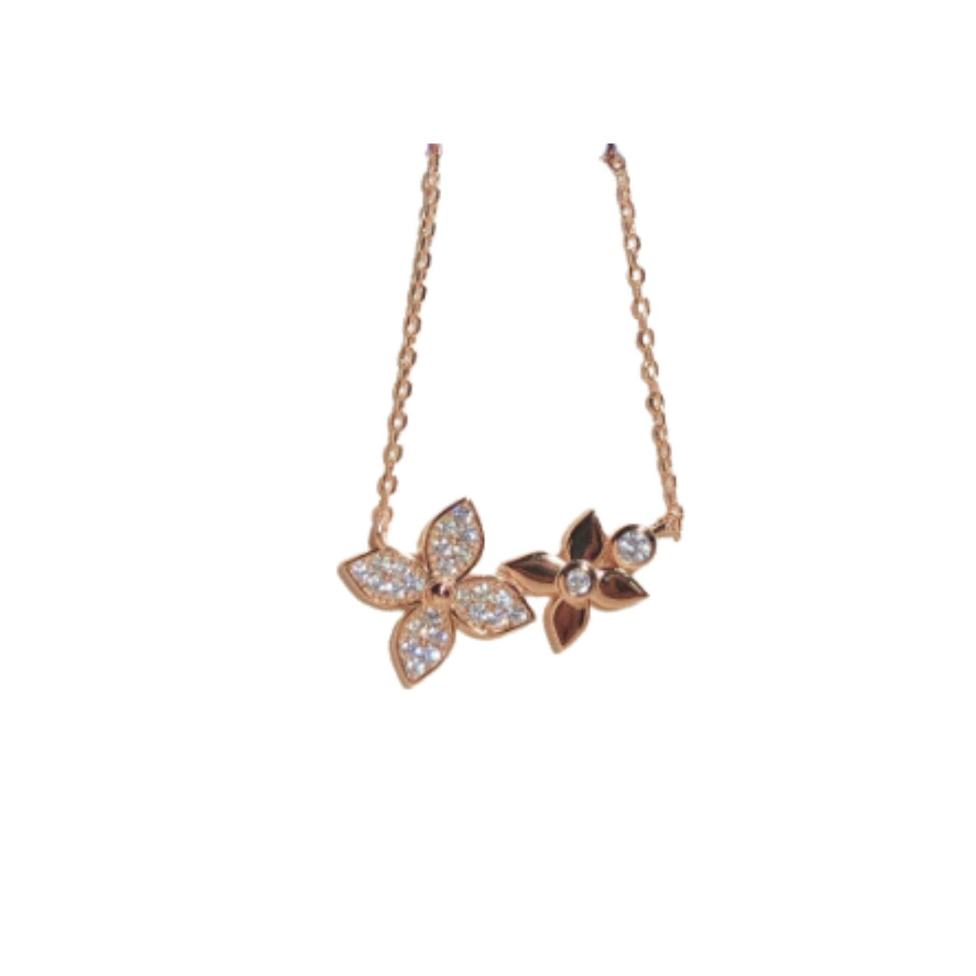 Louis Vuitton Douple Flowers Necklace Pink Gold Tone For Women