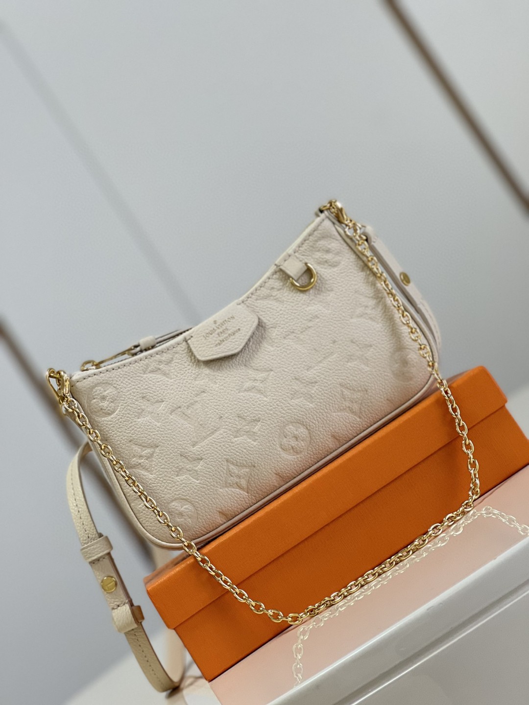 Louis Vuitton Easy Pouch On Strap Monogram Empreinte Crème White For Spring, Women’s Handbags, Shoulder Bags 7.5in/19cm
