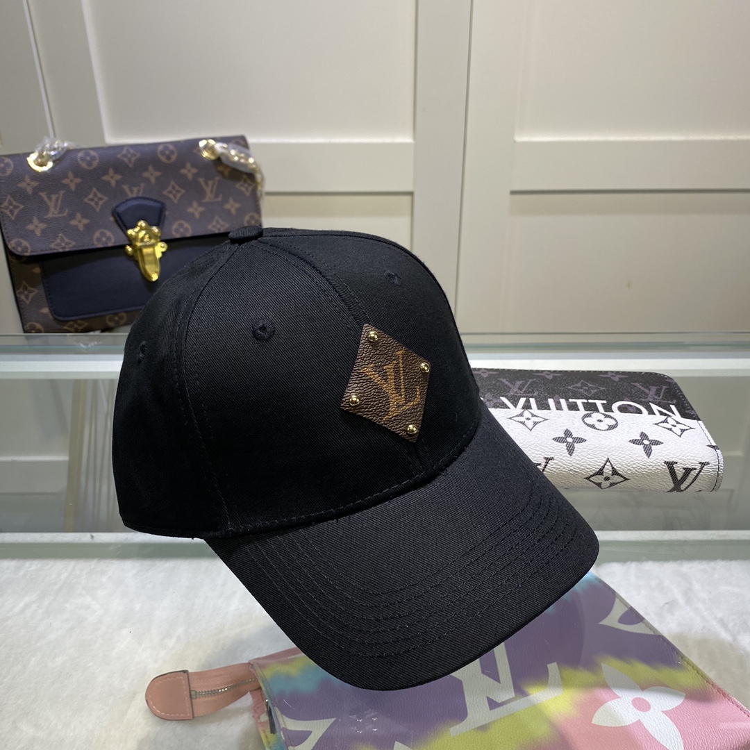 Louis Vuitton Embroidered Logo Baseball Cap Black LV Cap
