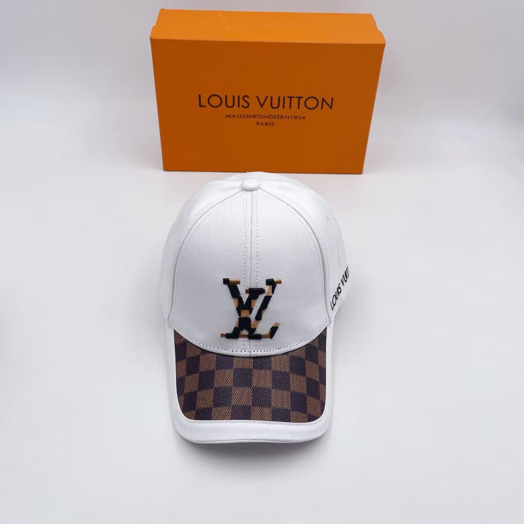 Louis Vuitton Embroidered Logo Baseball Cap White LV Cap