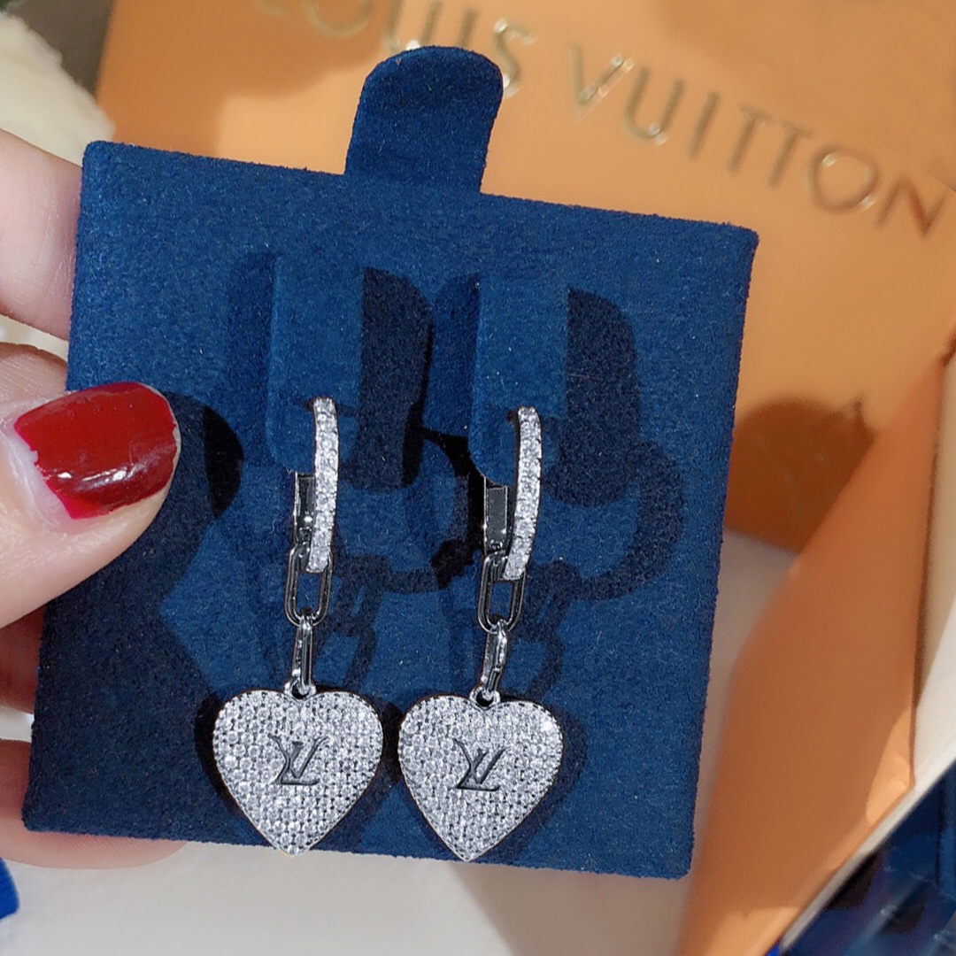 Louis Vuitton Engraving LV Signature Twinkle Earrings Silver Tone For Women