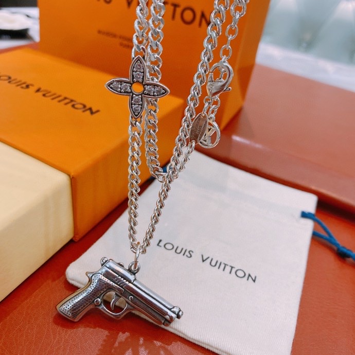Louis Vuitton Gun Necklace Silver For Women