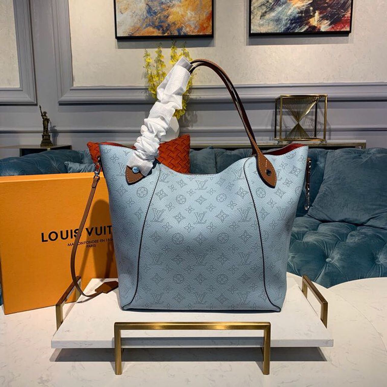 Louis Vuitton Hina MM Bucket Bag Light Blue For Women, Women’s Handbags, Shoulder And Crossbody Bags 18.1in/46cm