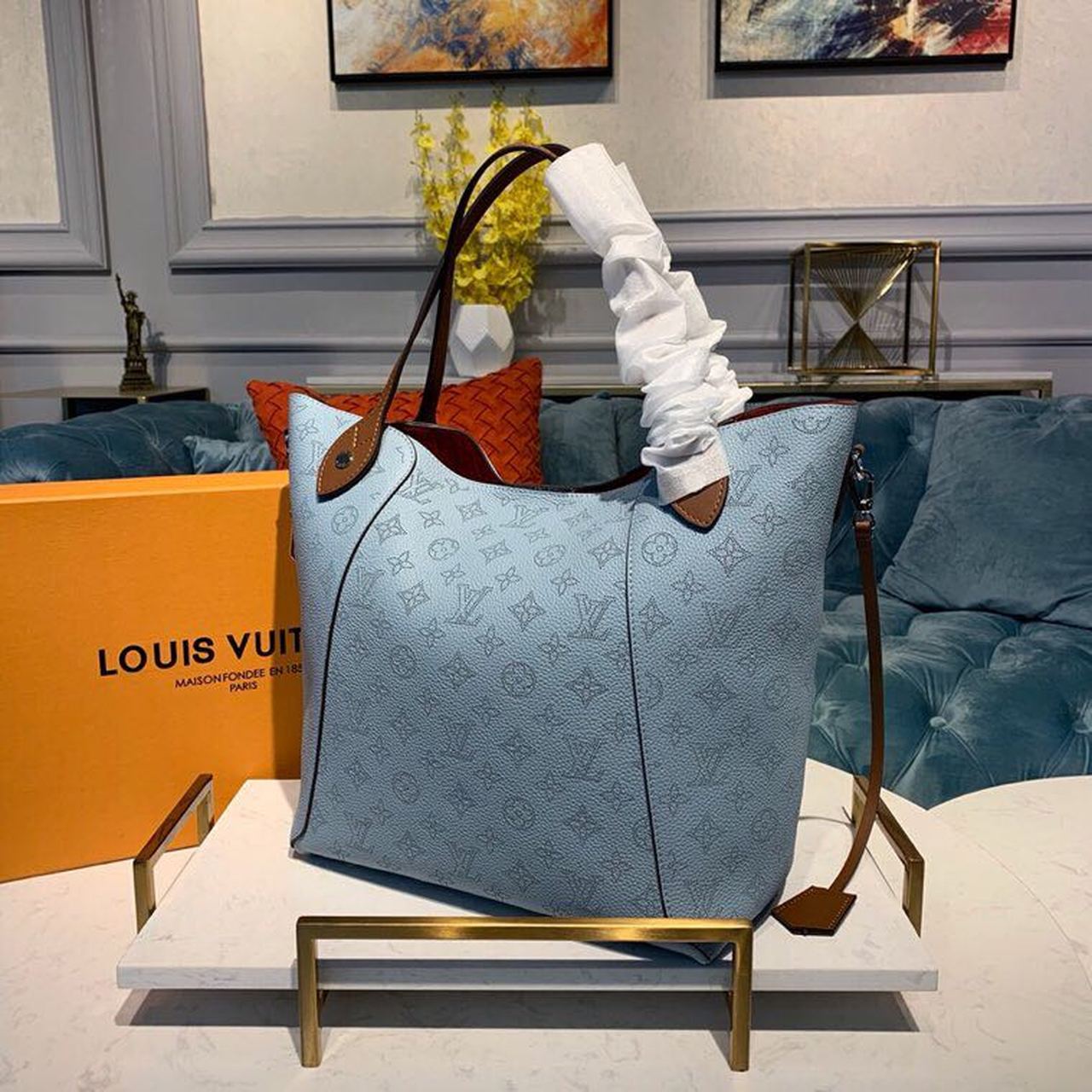 Louis Vuitton Hina MM Bucket Bag Light Blue For Women, Women’s Handbags, Shoulder And Crossbody Bags 18.1in/46cm