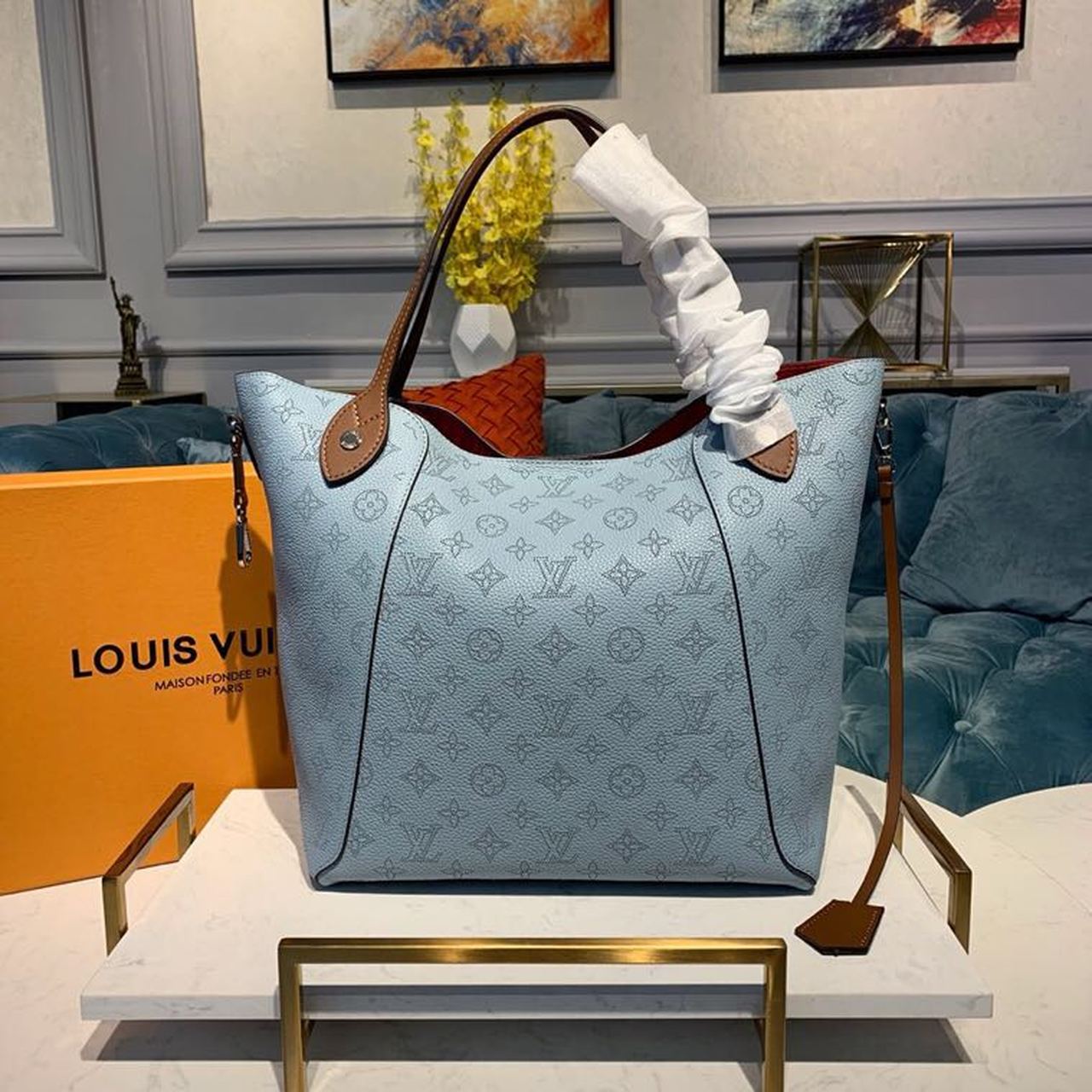 Louis Vuitton Hina MM Bucket Bag Light Blue For Women, Women’s Handbags, Shoulder And Crossbody Bags 18.1in/46cm