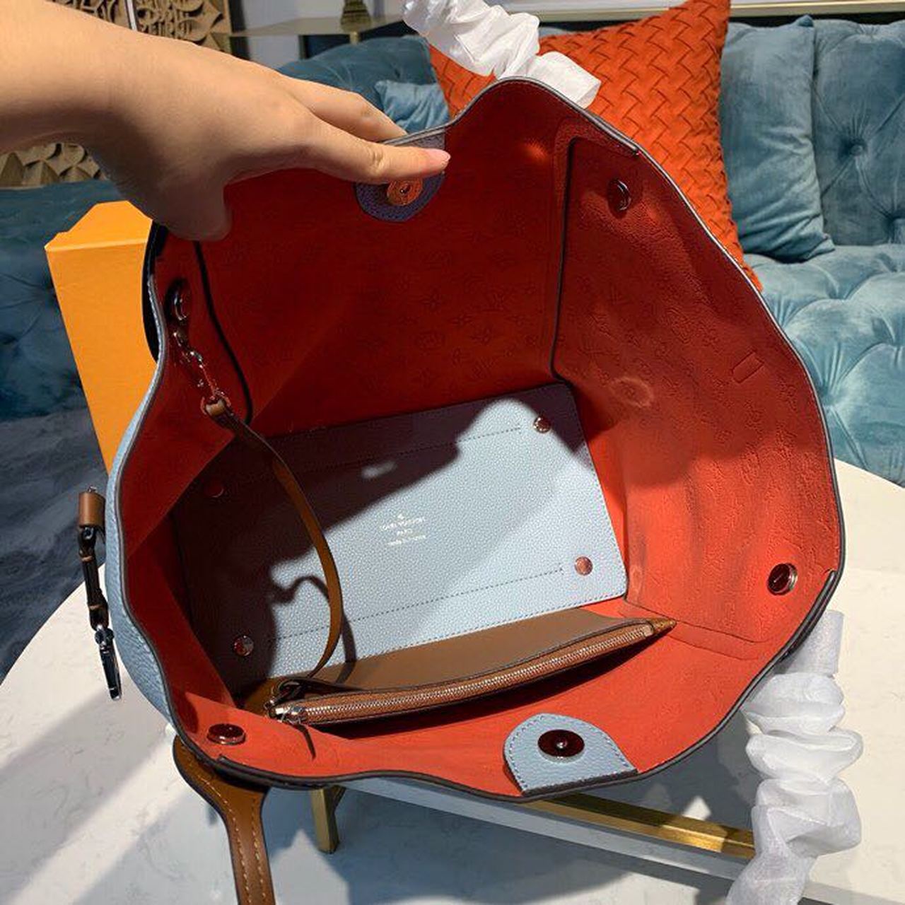 Louis Vuitton Hina MM Bucket Bag Light Blue For Women, Women’s Handbags, Shoulder And Crossbody Bags 18.1in/46cm