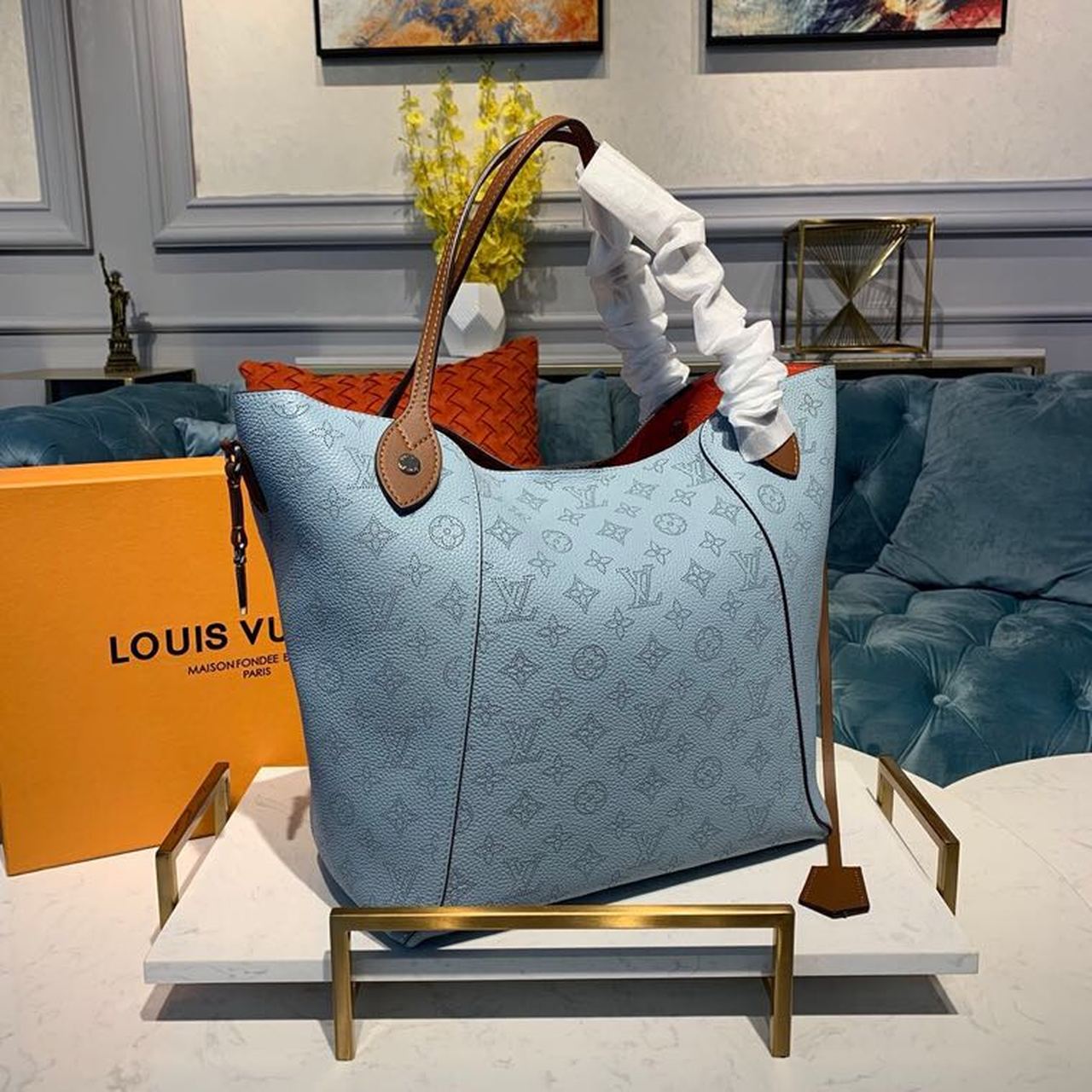 Louis Vuitton Hina MM Bucket Bag Light Blue For Women, Women’s Handbags, Shoulder And Crossbody Bags 18.1in/46cm