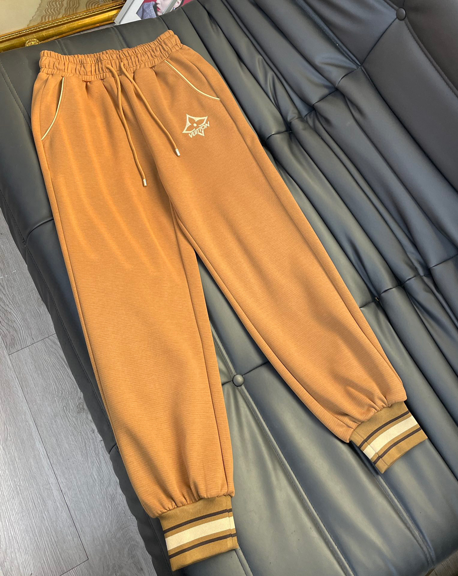 Louis Vuitton Horizontal Stripes Elastic Hem Jacket And Jogging Pants Brown For Women