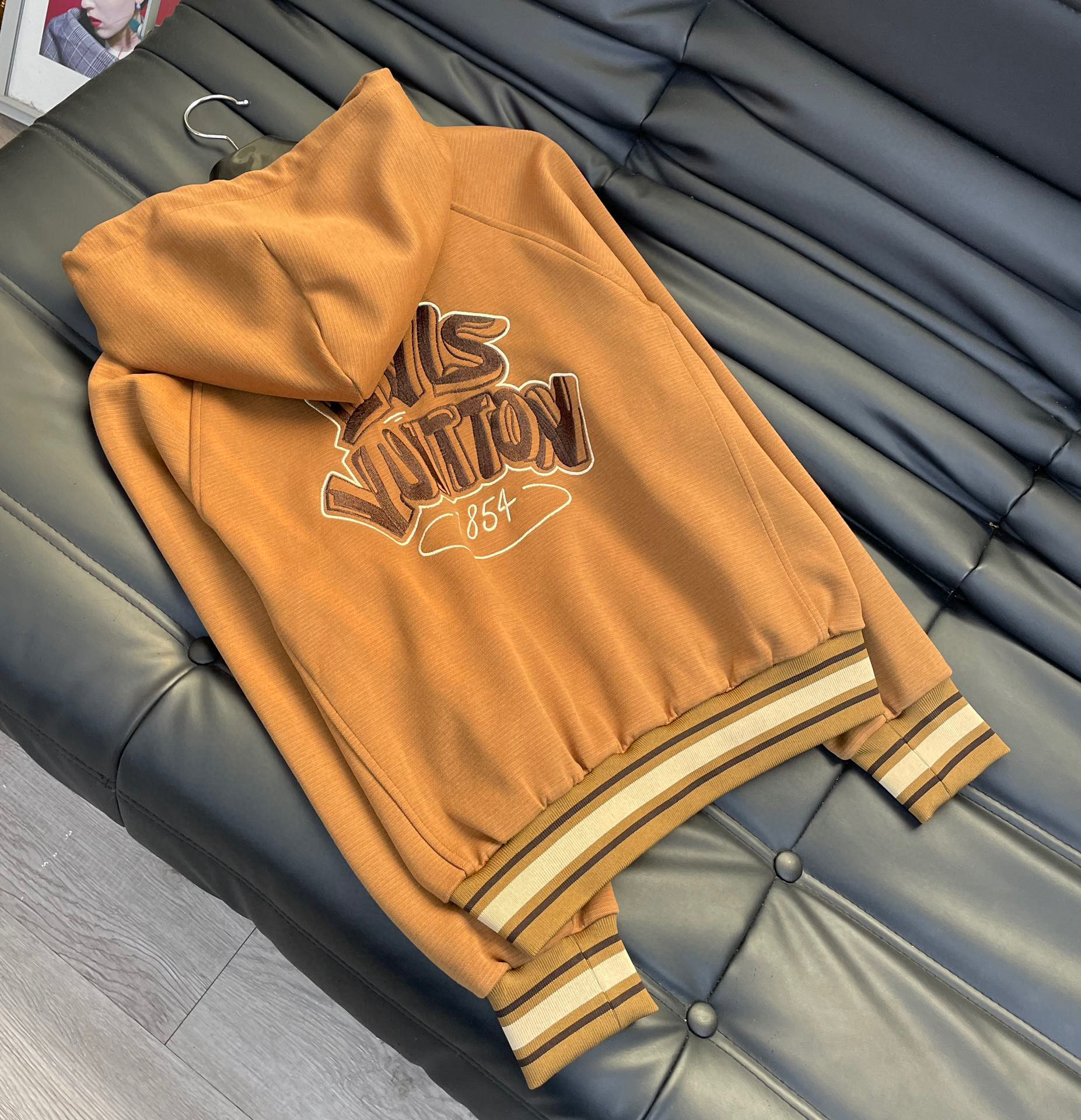 Louis Vuitton Horizontal Stripes Elastic Hem Jacket And Jogging Pants Brown For Women