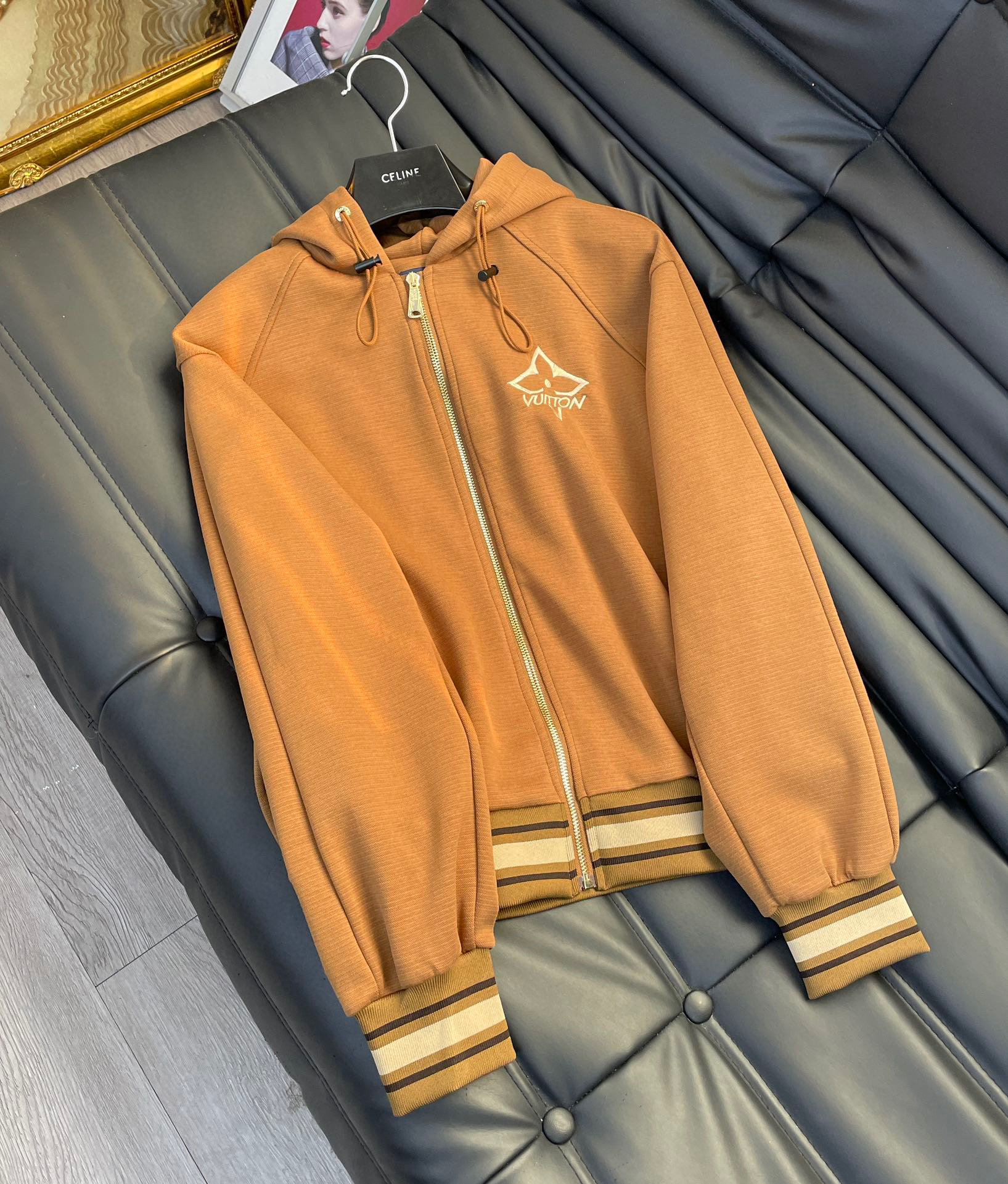 Louis Vuitton Horizontal Stripes Elastic Hem Jacket And Jogging Pants Brown For Women