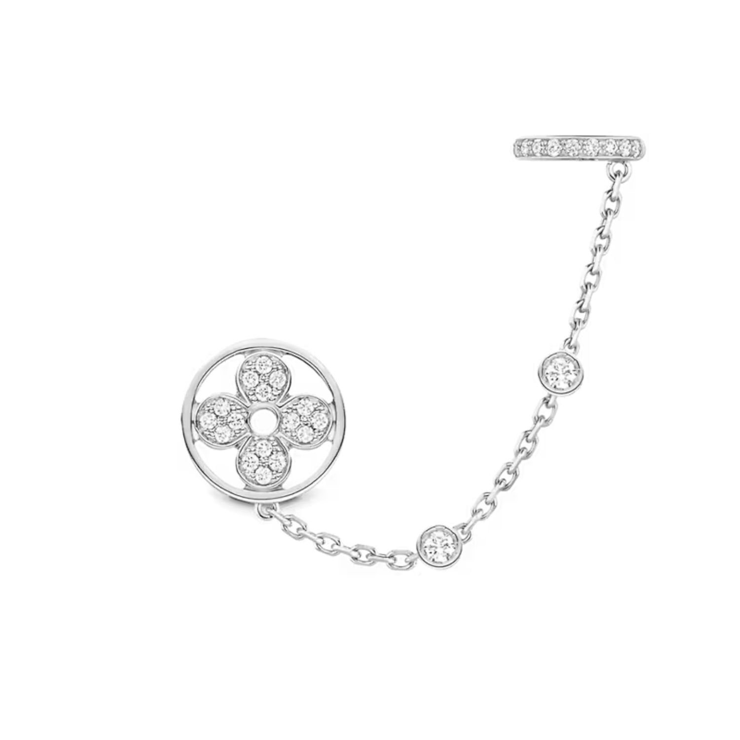 Louis Vuitton Idylle Blossom Mono Chain Earring, White Gold And Diamonds For Women- Q06173