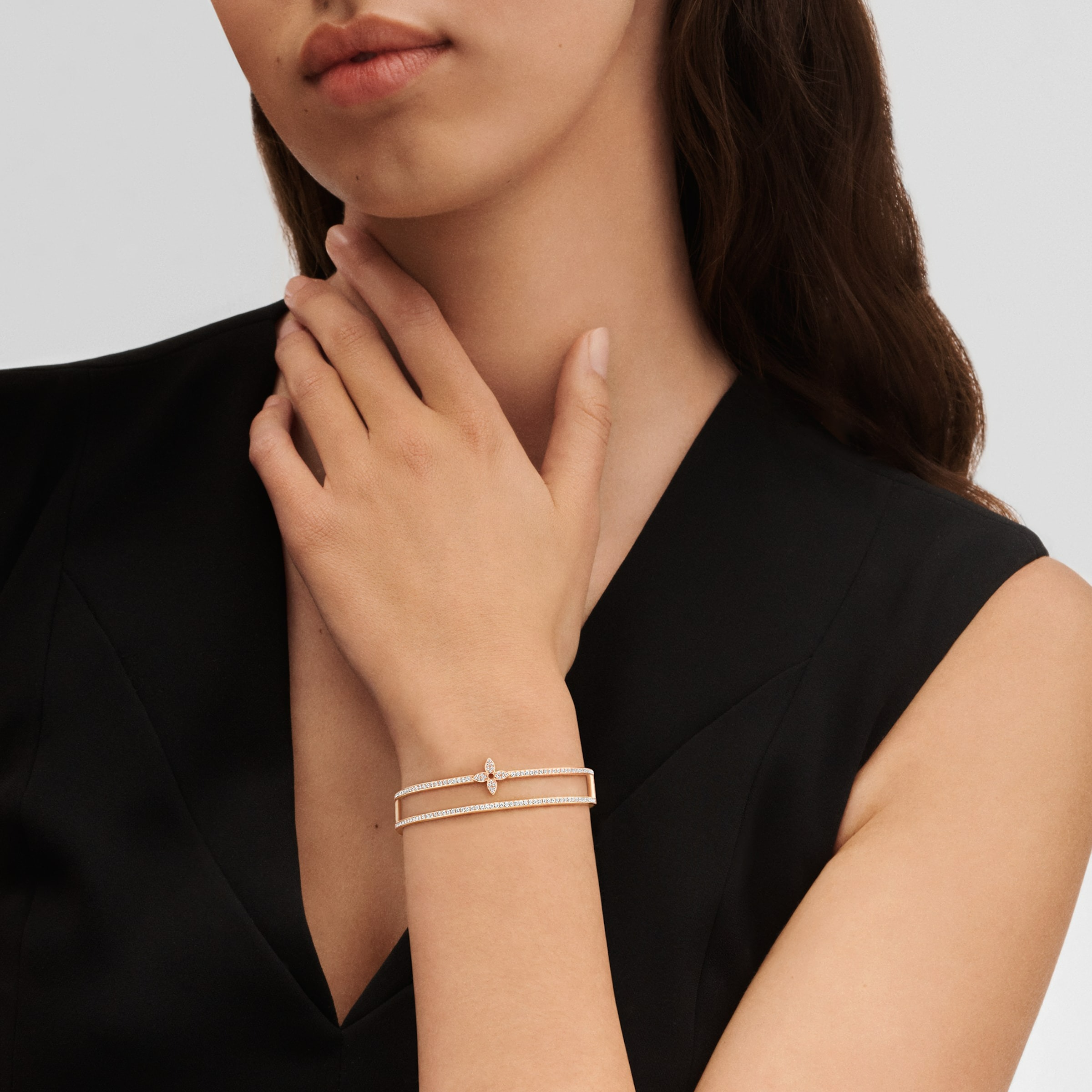 Louis Vuitton Idylle Blossom Two-Row Bracelet, Pink Gold And Diamonds For Women- Q95813