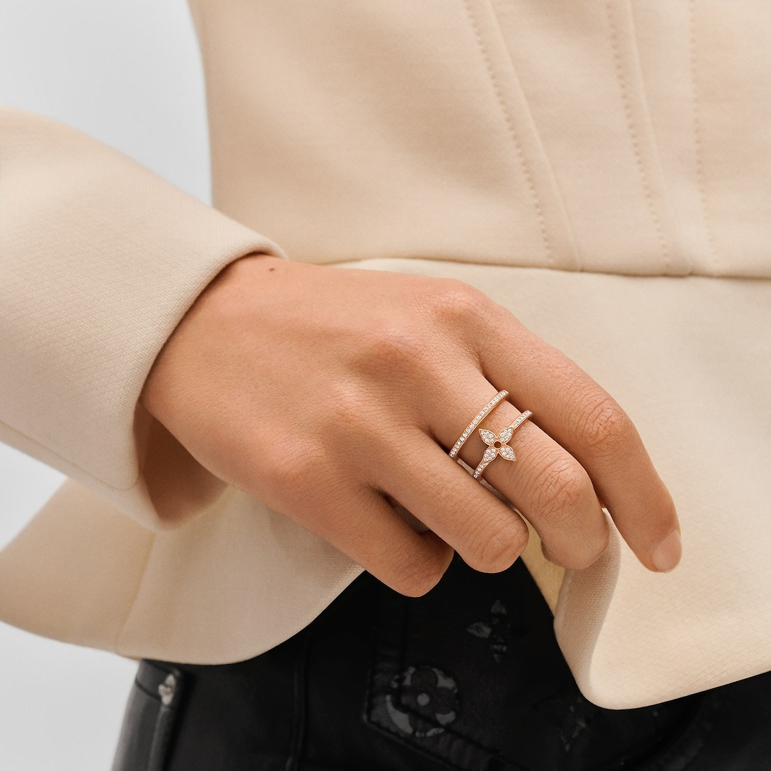 Louis Vuitton Idylle Blossom Two-Row Ring, Pink Gold And Diamonds For Women- Q9N42I