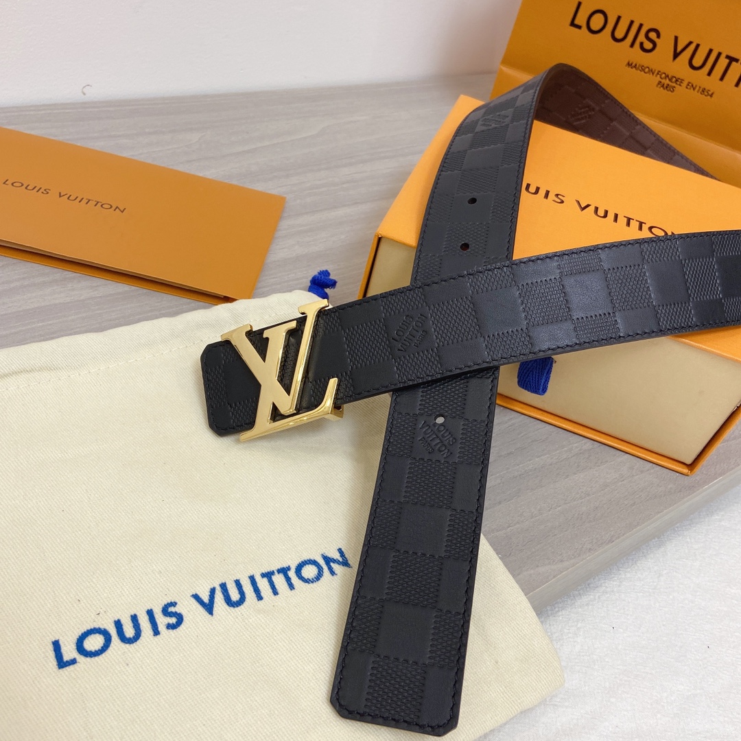 Louis Vuitton Initiales LV Belt in Damier Embossed with Gold Toned Hardware LV Women Belt LV