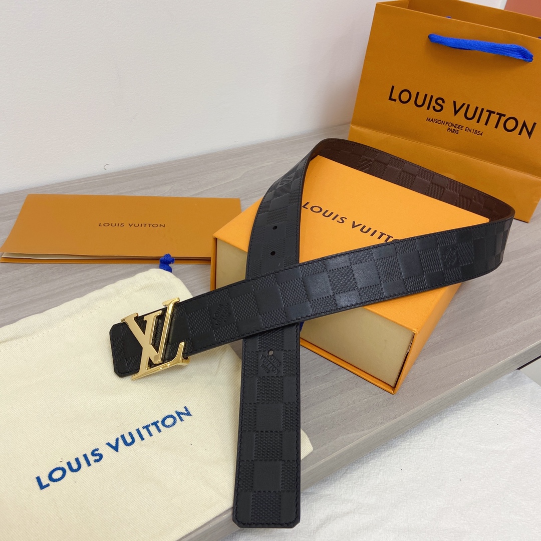 Louis Vuitton Initiales LV Belt in Damier Embossed with Gold Toned Hardware LV Women Belt LV
