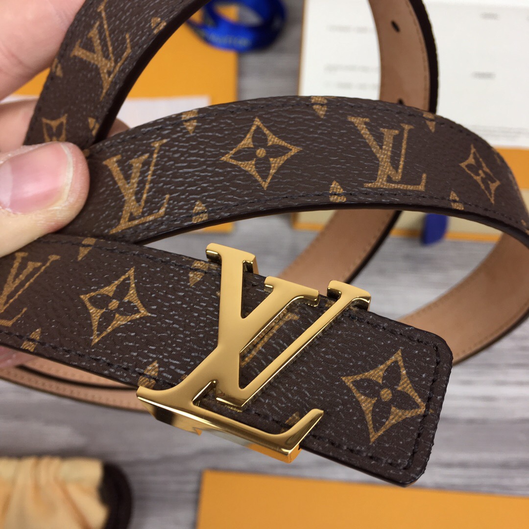 Louis Vuitton Initiales LV Belt Monogram Canvas Brown With Gold Metal Buckle LV Women Belt