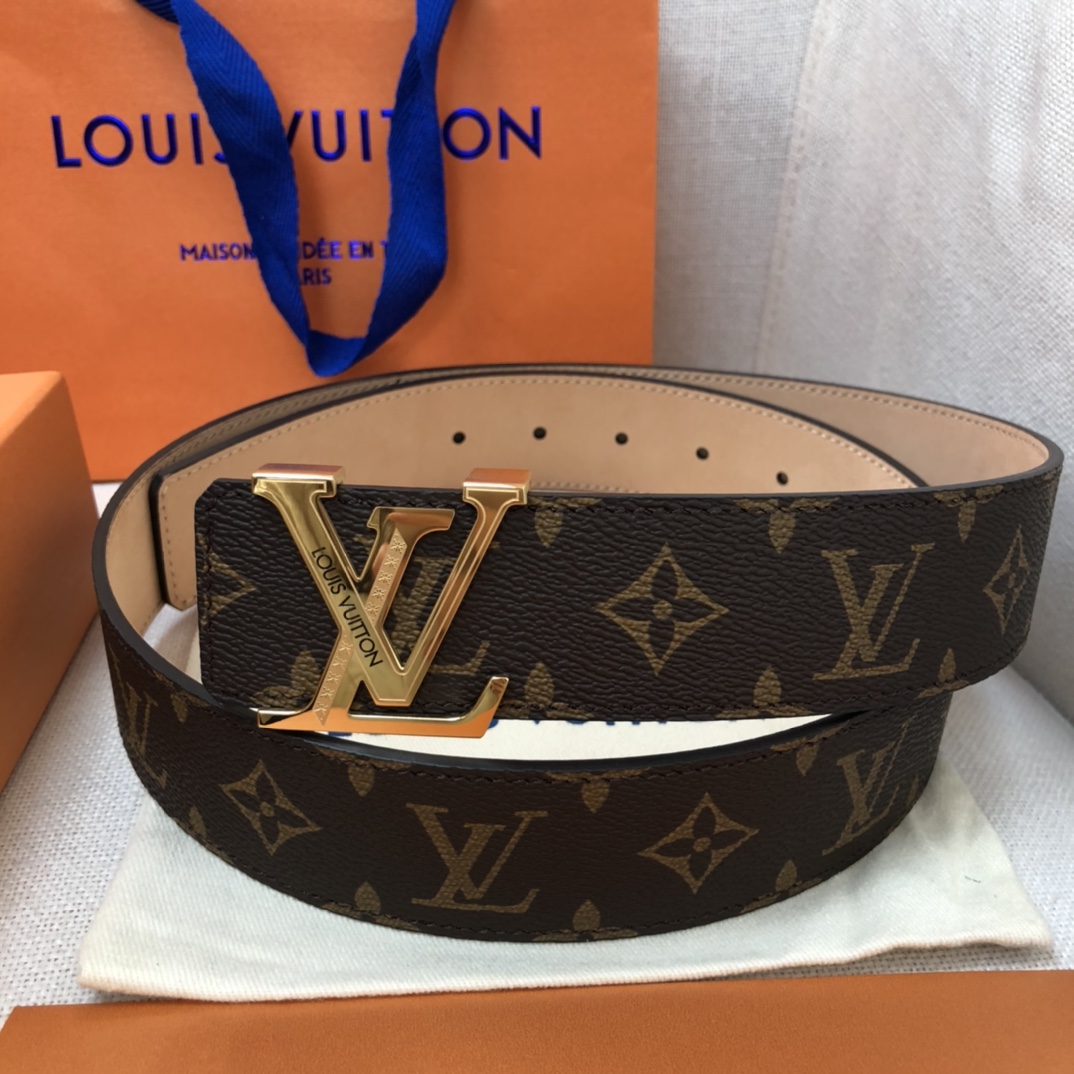 Louis Vuitton Initiales LV Belt Monogram Canvas Gold Toned Hardware, LV Women Belt