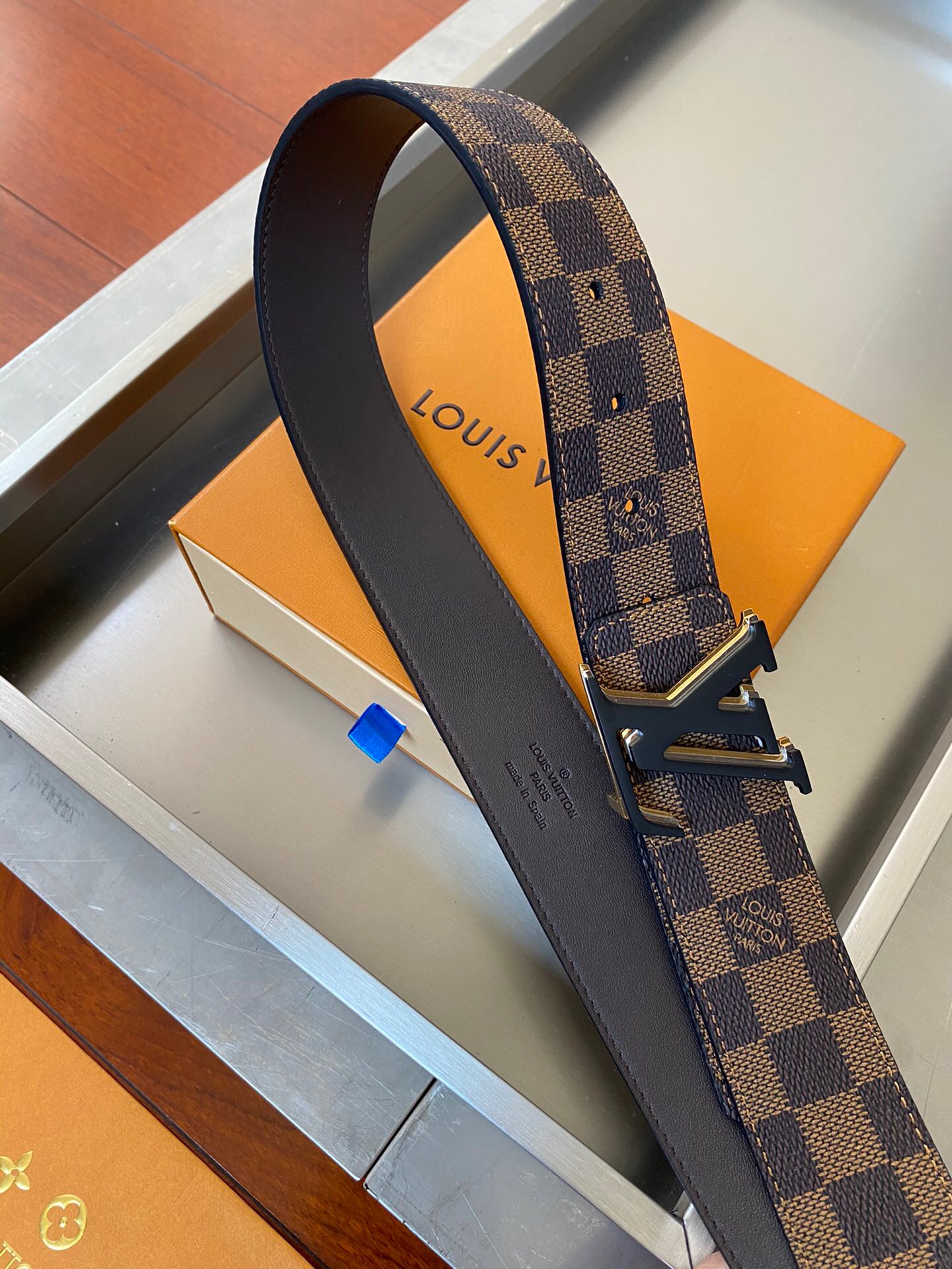 Louis Vuitton Initiales Reversible LV Belt Damier Ebene Canvas with Black Toned Hardware LV Women Belt