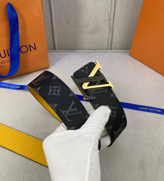 Louis Vuitton Initiales Reversible LV Belt Monogram Eclipse Monogram with Black/Gold Toned Hardware LV Women Belt