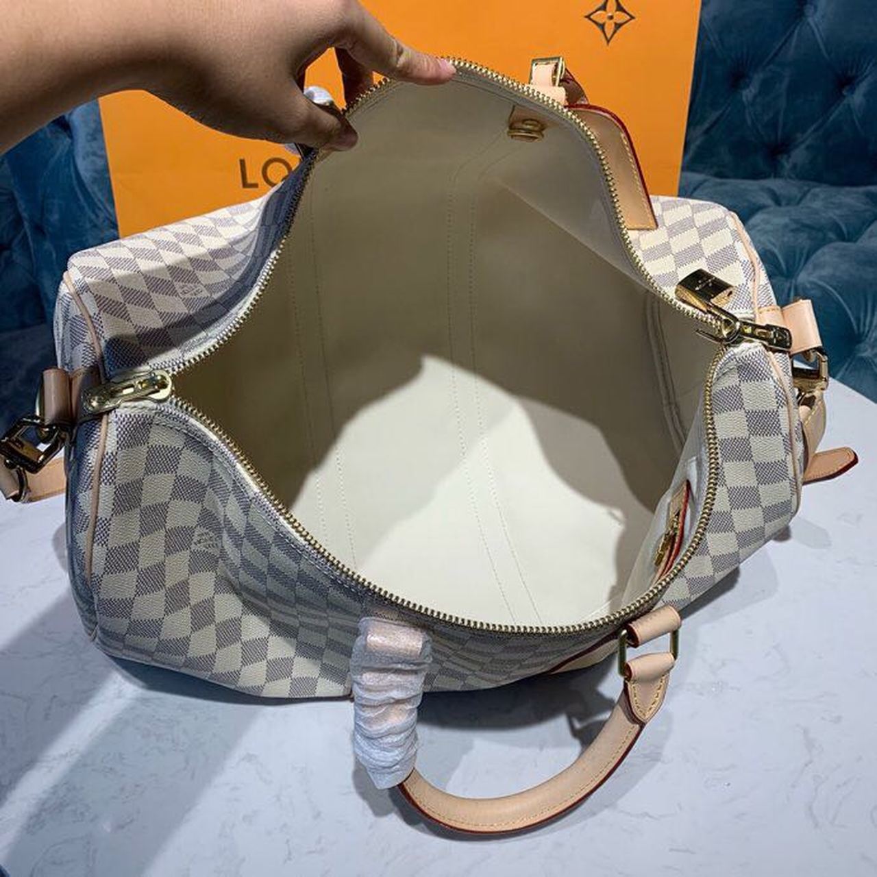 Louis Vuitton Keepall Bandouliere 45 Damier Azur Canvas For Women, Women’s Bags, Travel Bags 17.7in/45cm