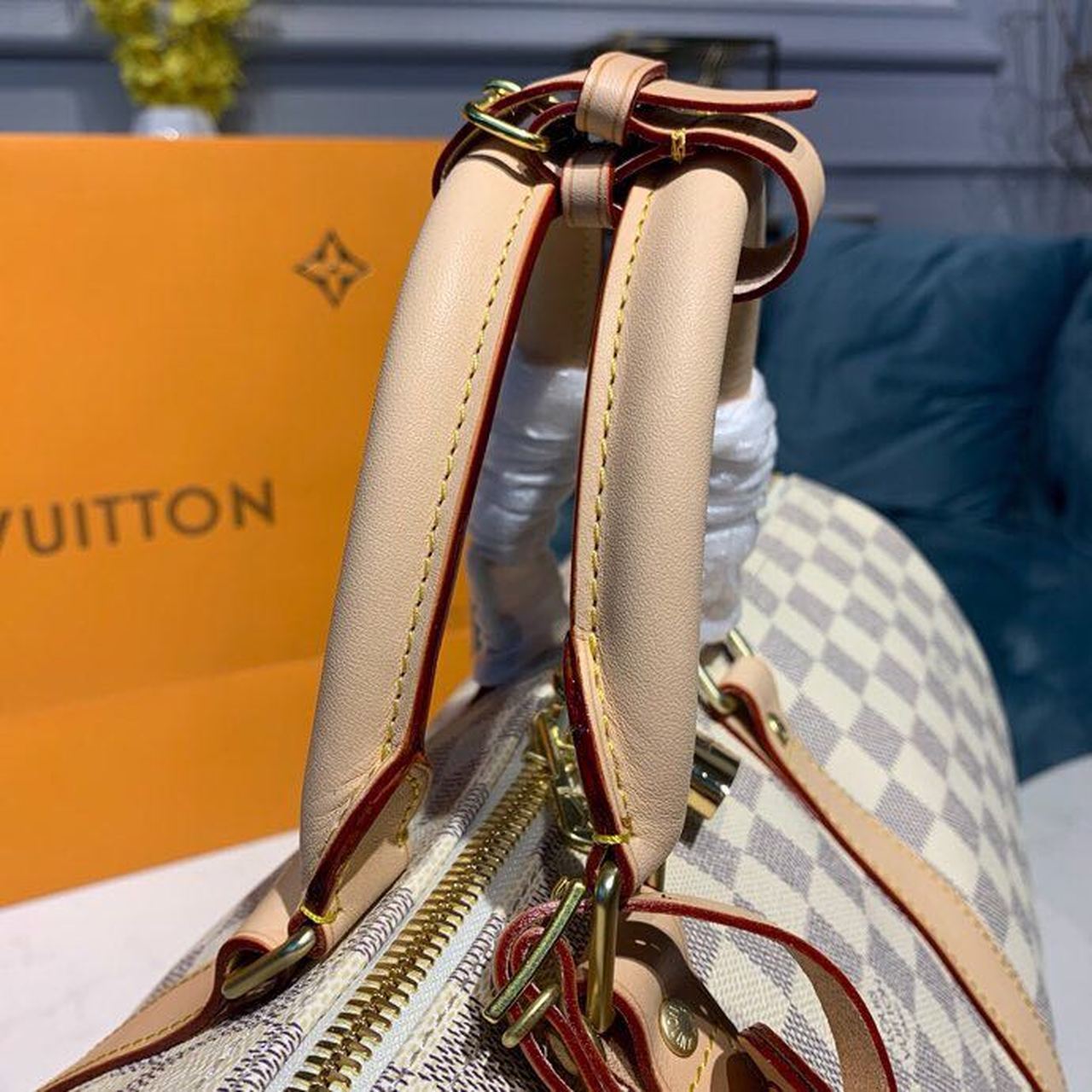 Louis Vuitton Keepall Bandouliere 45 Damier Azur Canvas For Women, Women’s Bags, Travel Bags 17.7in/45cm