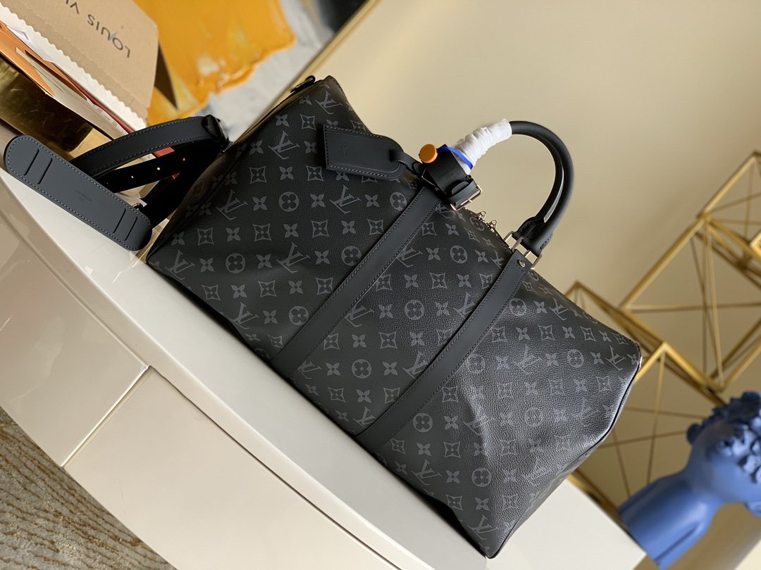 Louis Vuitton Keepall Bandouliere 45 Monogram Eclipse Canvas For Men, Men’s Bags, Travel Bags 17.7in/45cm