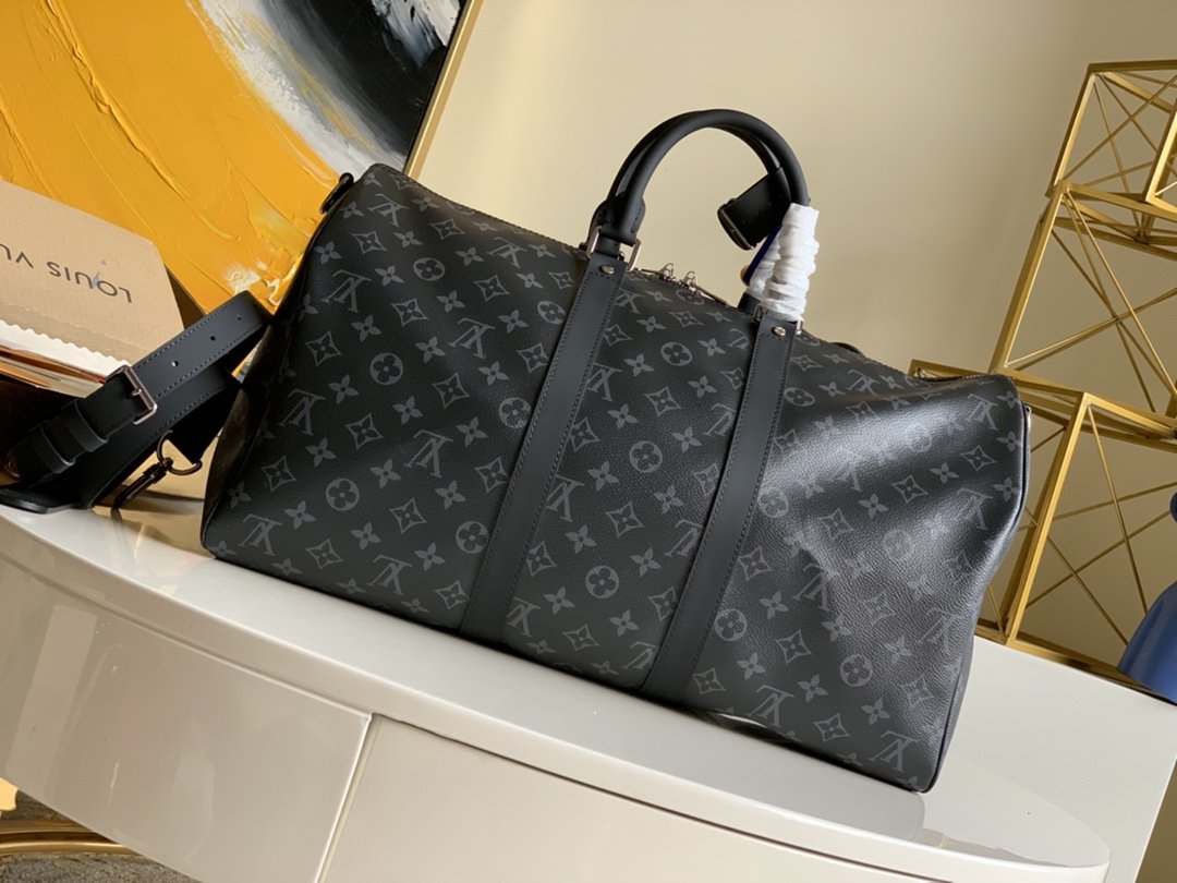 Louis Vuitton Keepall Bandouliere 45 Monogram Eclipse Canvas For Men, Men’s Bags, Travel Bags 17.7in/45cm