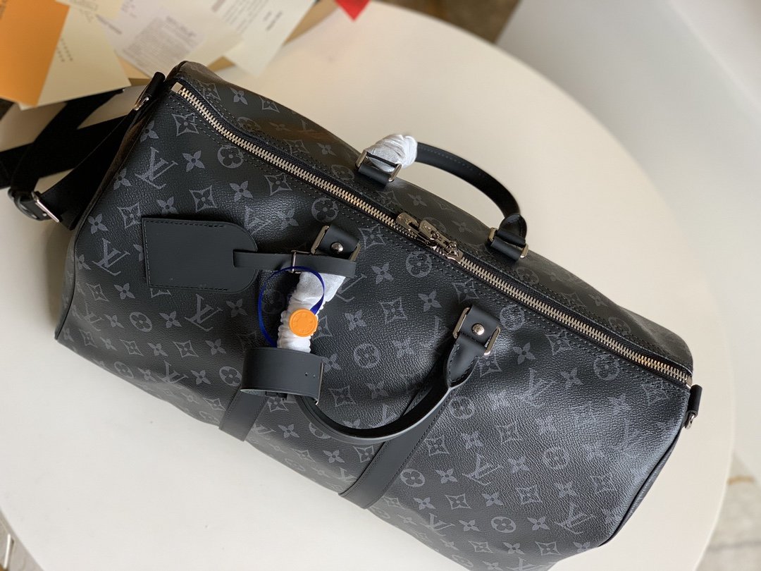 Louis Vuitton Keepall Bandouliere 45 Monogram Eclipse Canvas For Men, Men’s Bags, Travel Bags 17.7in/45cm