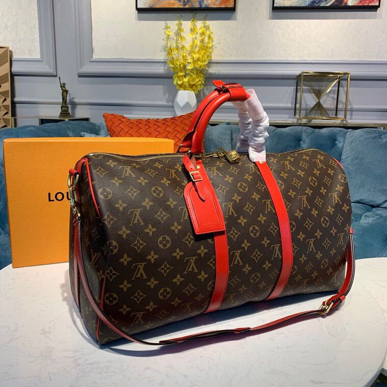 Louis Vuitton Keepall Bandouliere 50 Monogram Canvas Red For Men, Men’s Bags 19.7in/50cm