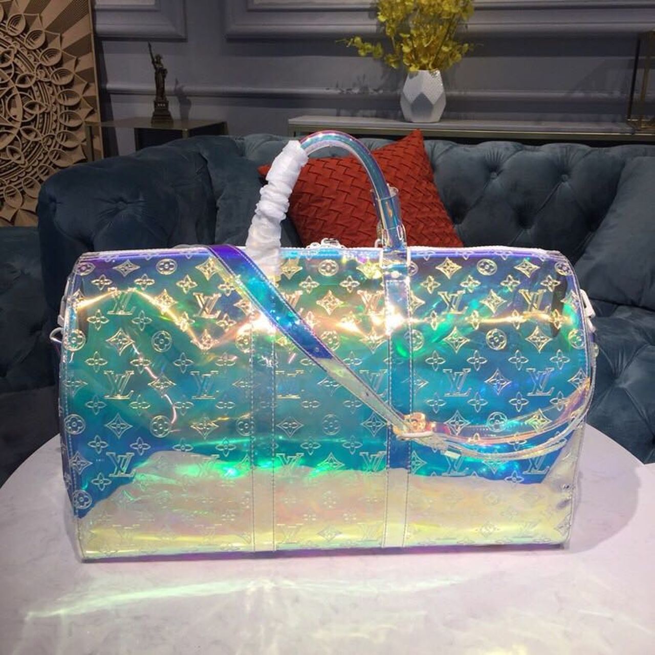 Louis Vuitton Keepall Bandouliere 50 Monogram PVC Iridescent Prism By Virgil Abloh For Men, Men’s Bags, Travel Bags 19.7in/50cm