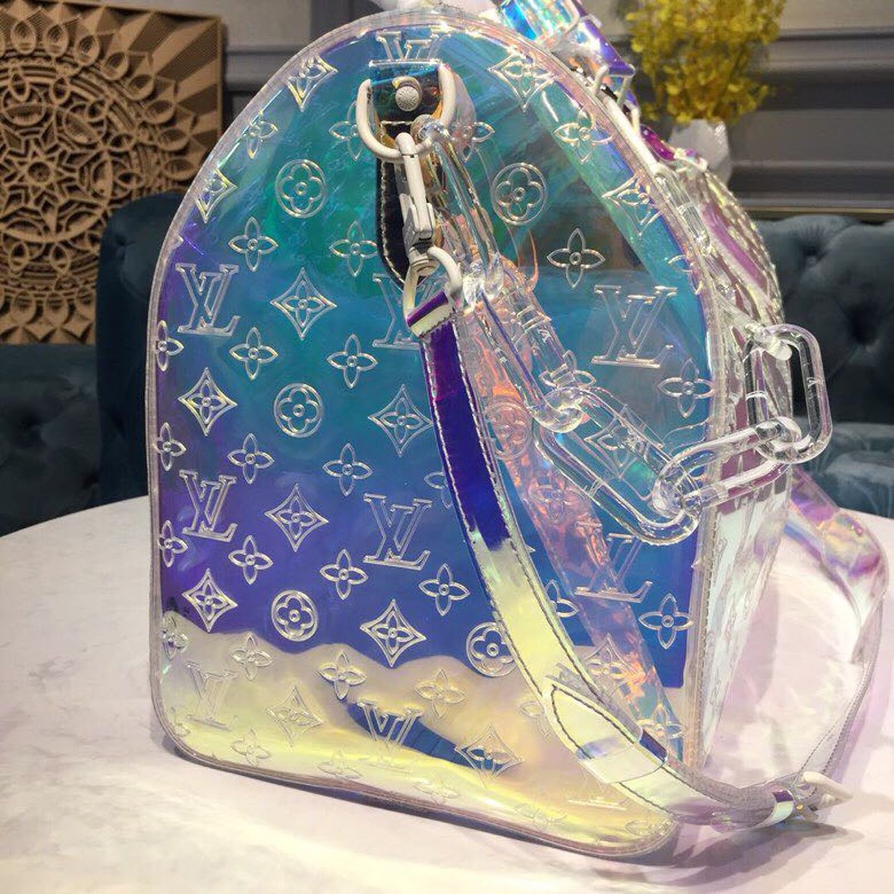 Louis Vuitton Keepall Bandouliere 50 Monogram PVC Iridescent Prism By Virgil Abloh For Men, Men’s Bags, Travel Bags 19.7in/50cm