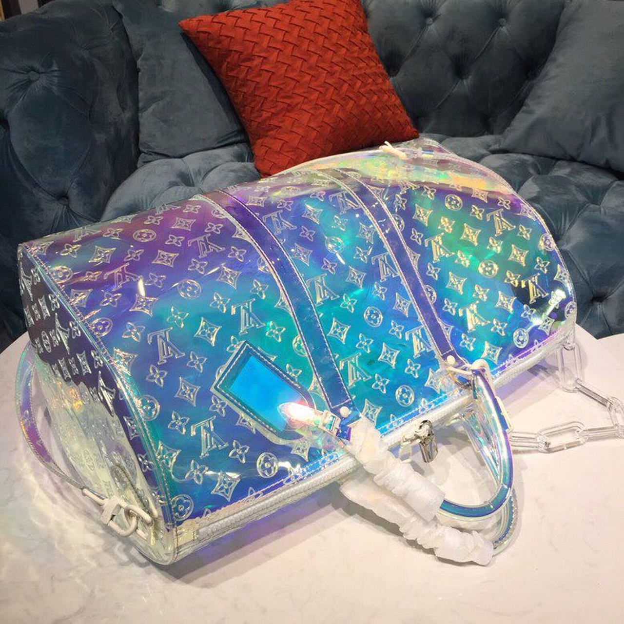 Louis Vuitton Keepall Bandouliere 50 Monogram PVC Iridescent Prism By Virgil Abloh For Men, Men’s Bags, Travel Bags 19.7in/50cm