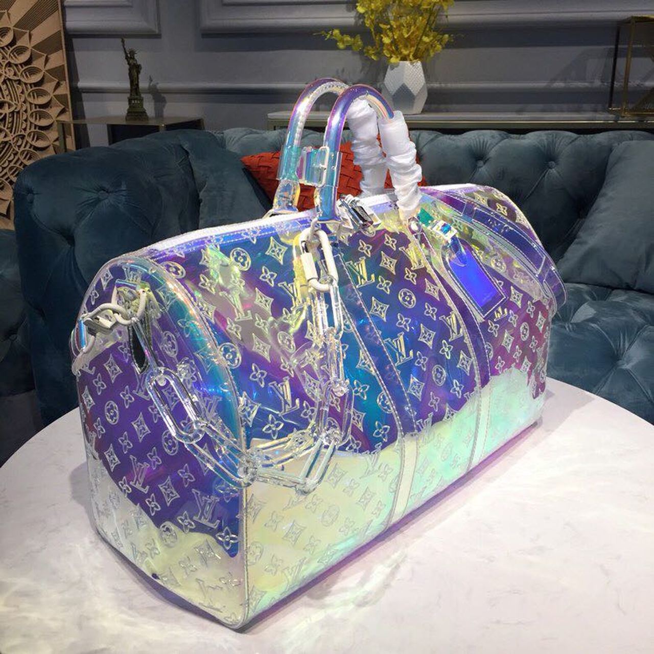 Louis Vuitton Keepall Bandouliere 50 Monogram PVC Iridescent Prism By Virgil Abloh For Men, Men’s Bags, Travel Bags 19.7in/50cm