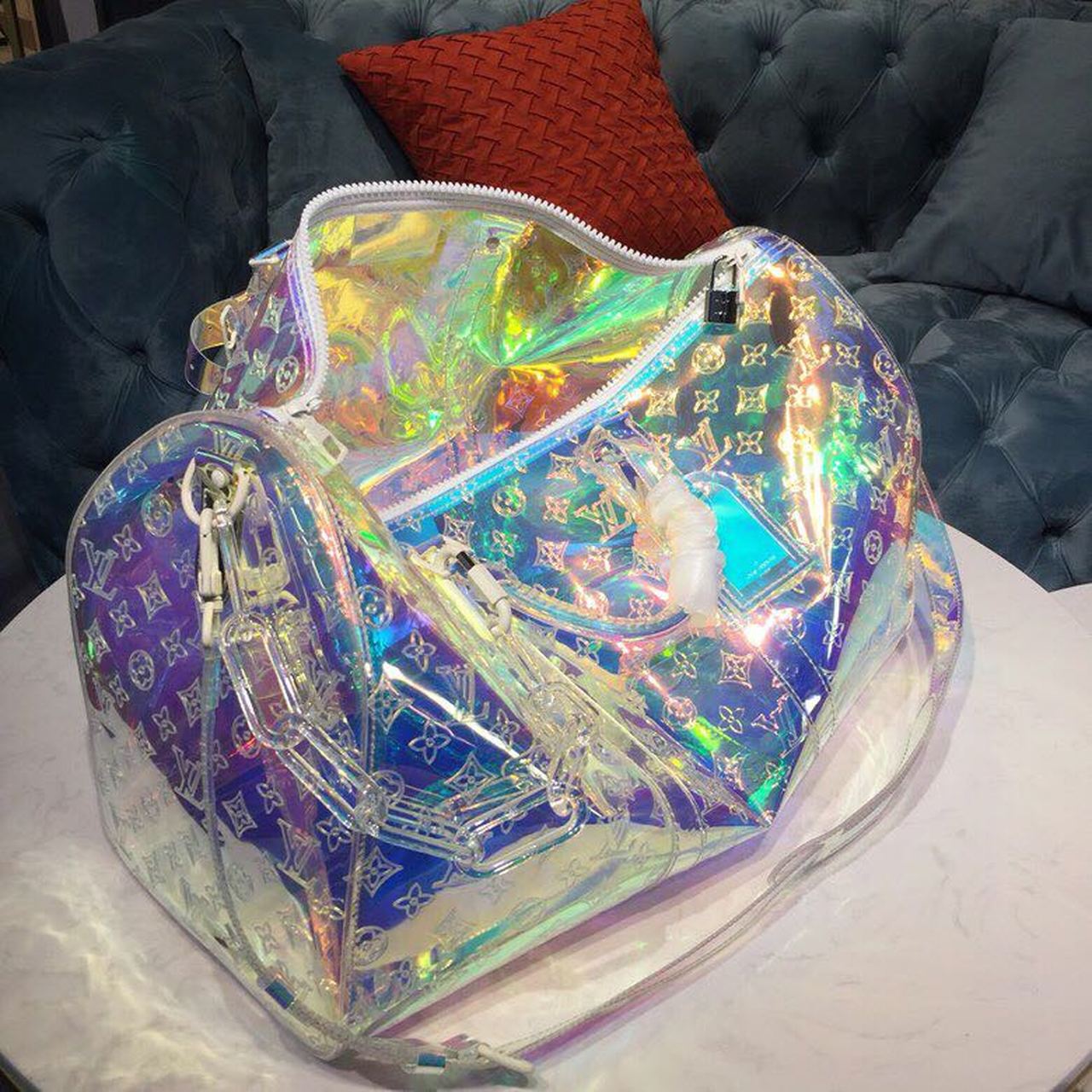 Louis Vuitton Keepall Bandouliere 50 Monogram PVC Iridescent Prism By Virgil Abloh For Men, Men’s Bags, Travel Bags 19.7in/50cm