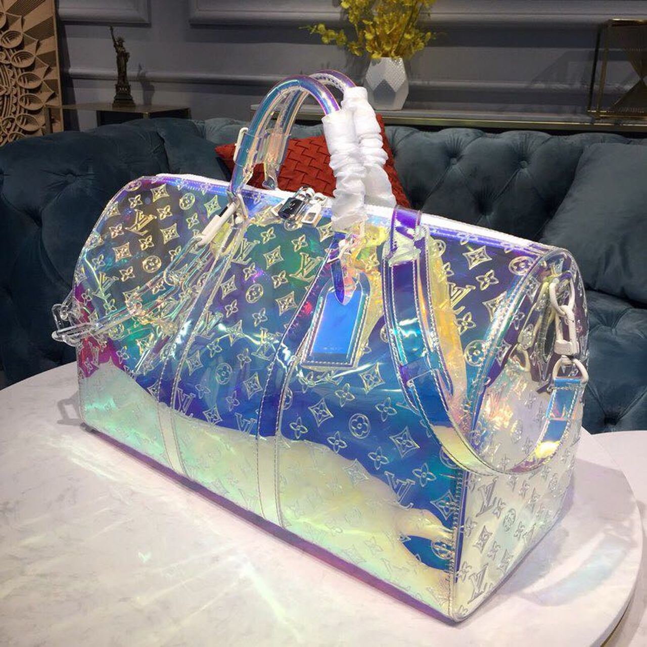 Louis Vuitton Keepall Bandouliere 50 Monogram PVC Iridescent Prism By Virgil Abloh For Men, Men’s Bags, Travel Bags 19.7in/50cm