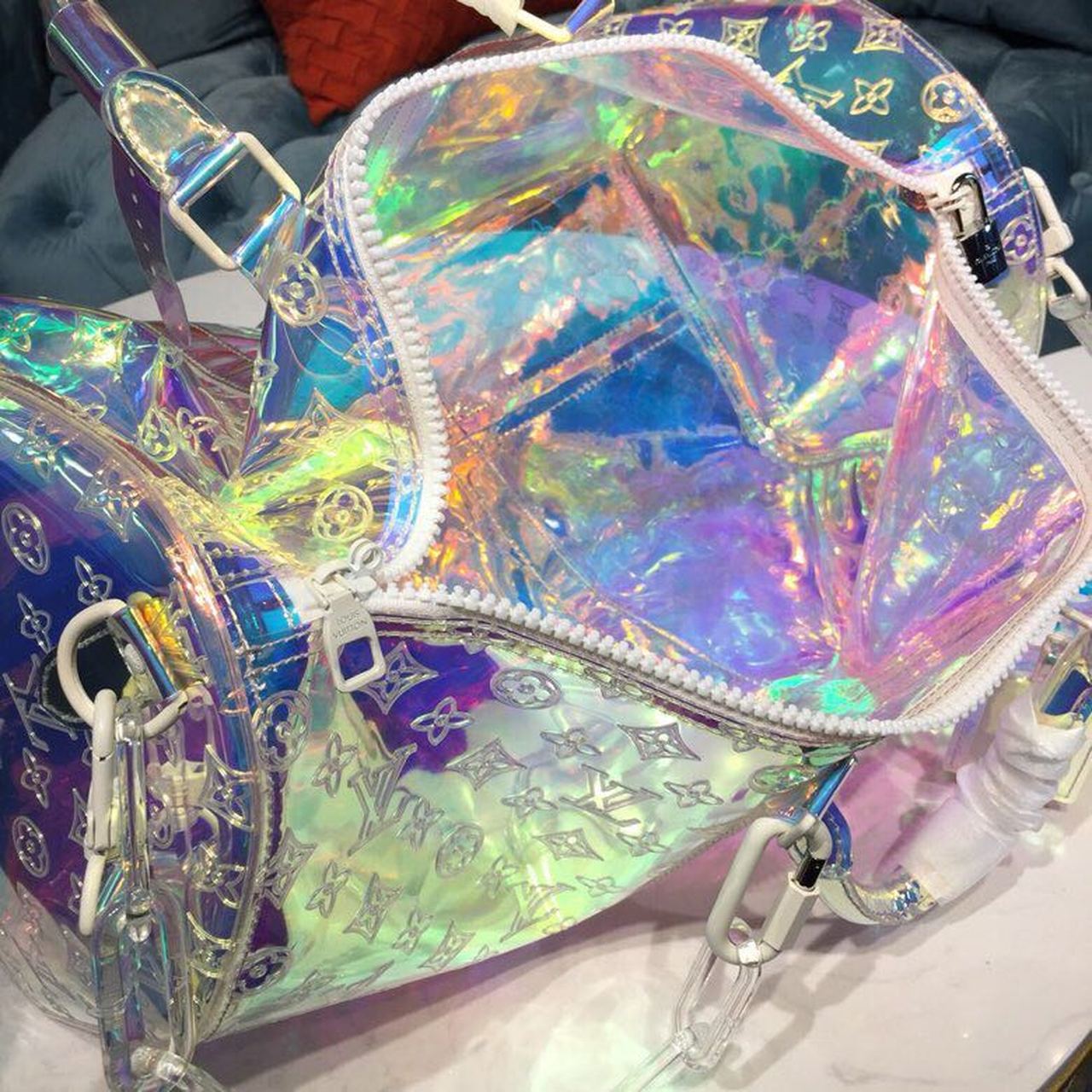 Louis Vuitton Keepall Bandouliere 50 Monogram PVC Iridescent Prism By Virgil Abloh For Men, Men’s Bags, Travel Bags 19.7in/50cm