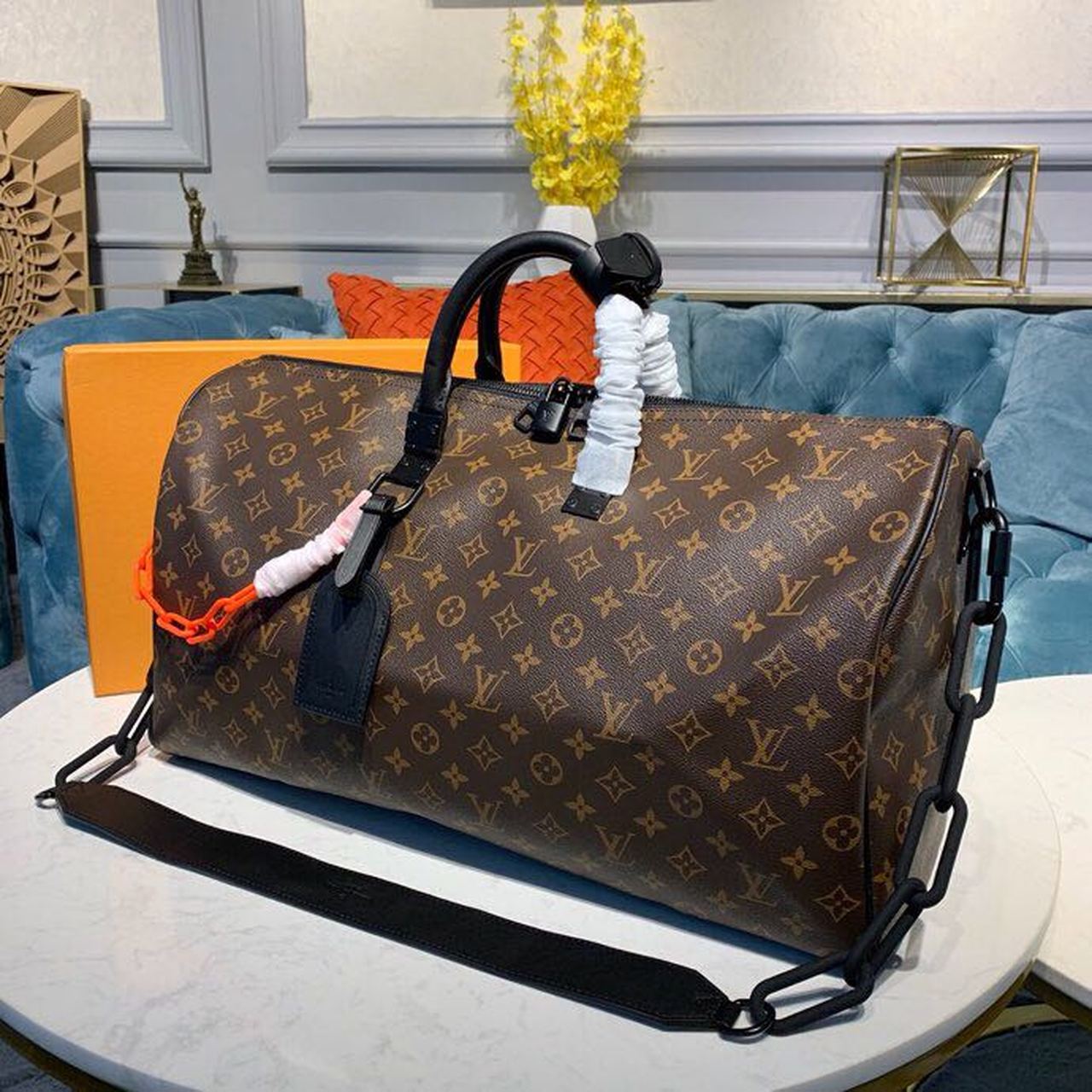Louis Vuitton Keepall Bandouliere 50 Monogram Solar Ray Canvas Black/Orange By Virgil Abloh For Men, Men’s Bags, Travel Bags 19.7in/50cm