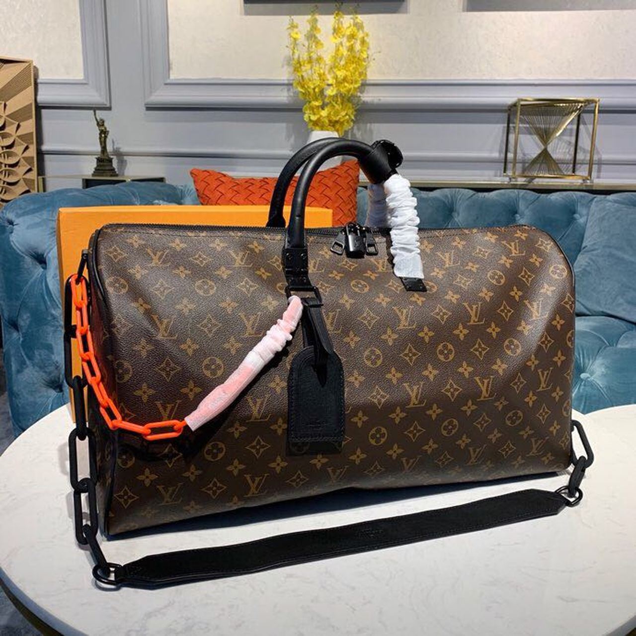Louis Vuitton Keepall Bandouliere 50 Monogram Solar Ray Canvas Black/Orange By Virgil Abloh For Men, Men’s Bags, Travel Bags 19.7in/50cm