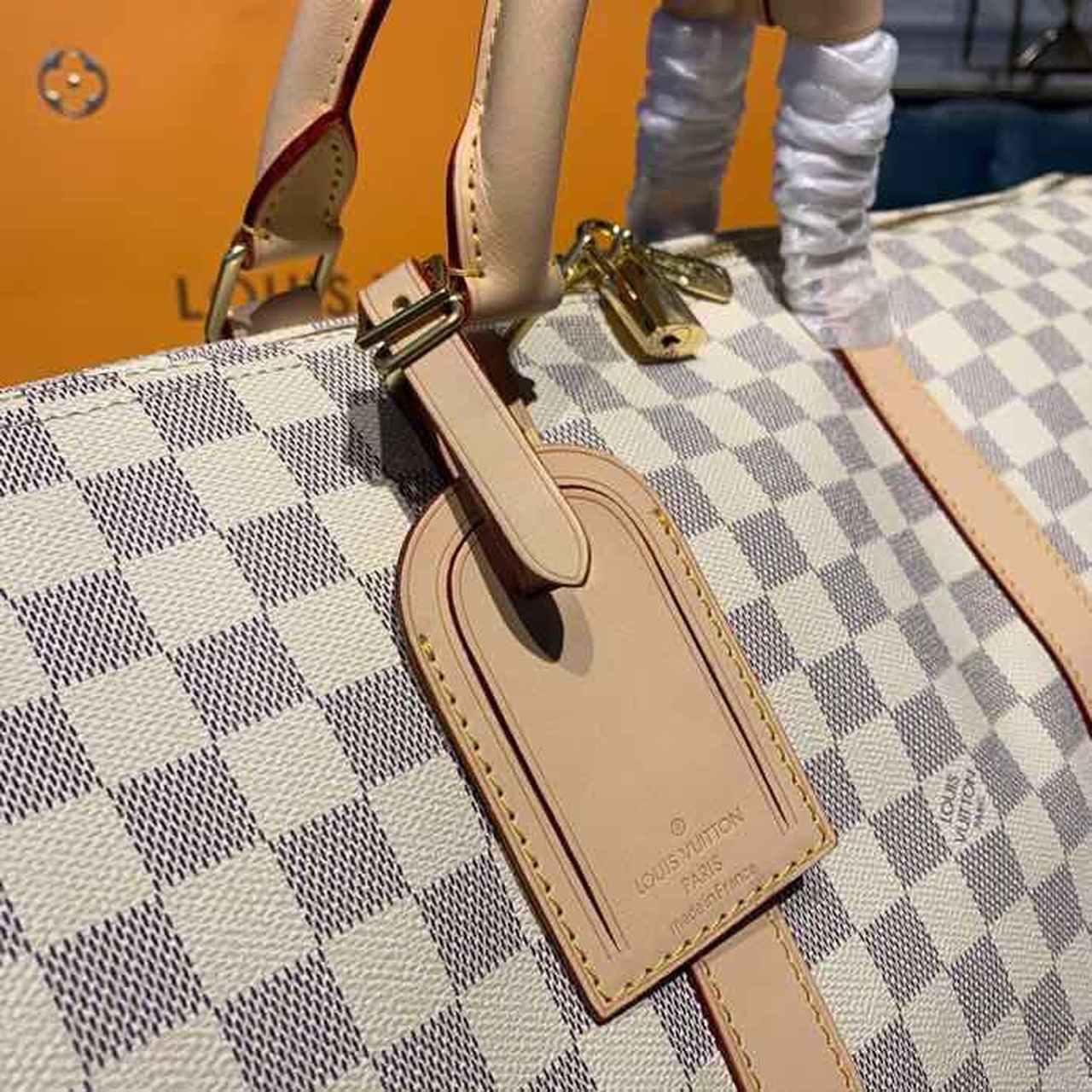 Louis Vuitton Keepall Bandouliere 55 Damier Azur Canvas For Women, Women’s Handbags, Travel Bags 21.7in/55cm