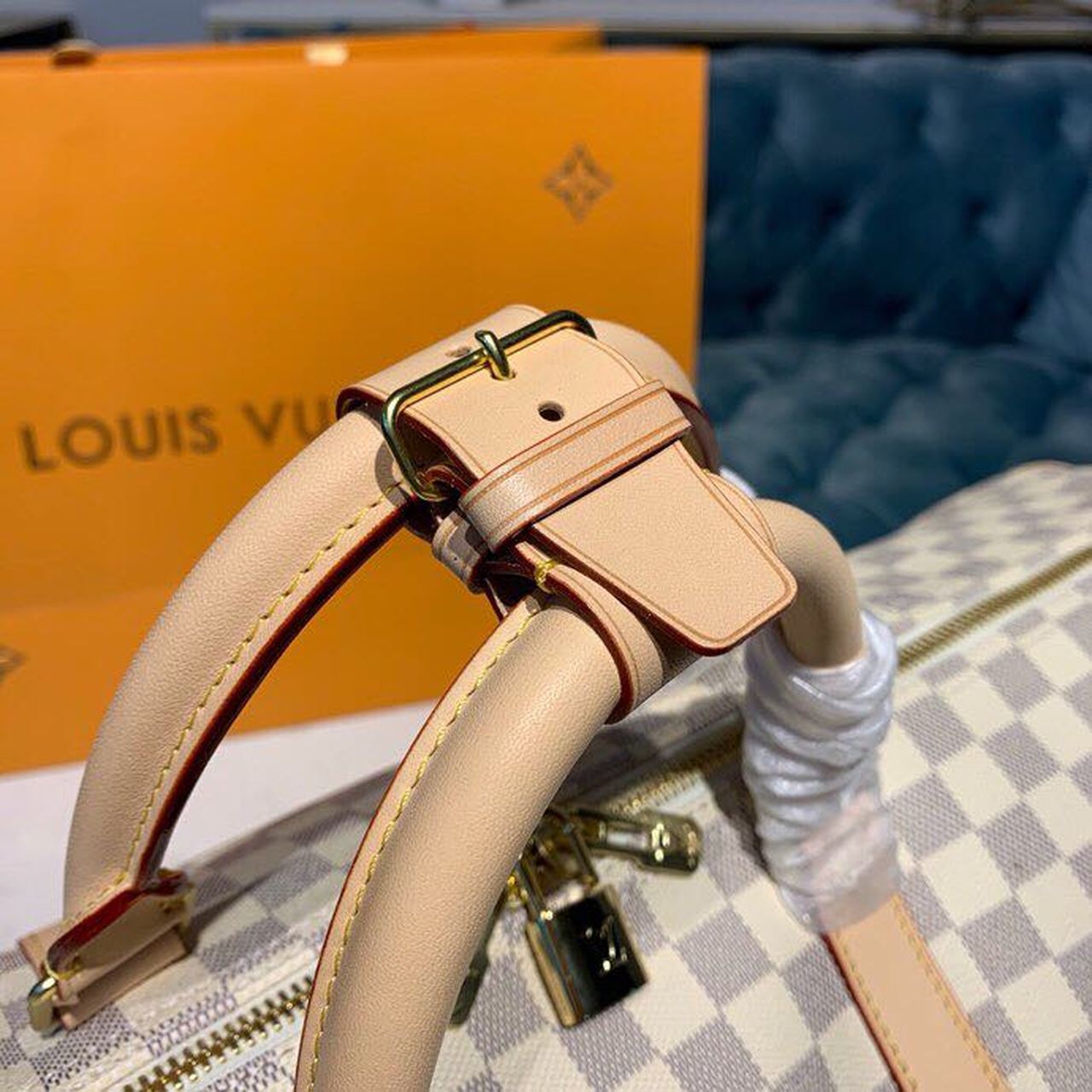 Louis Vuitton Keepall Bandouliere 55 Damier Azur Canvas For Women, Women’s Handbags, Travel Bags 21.7in/55cm